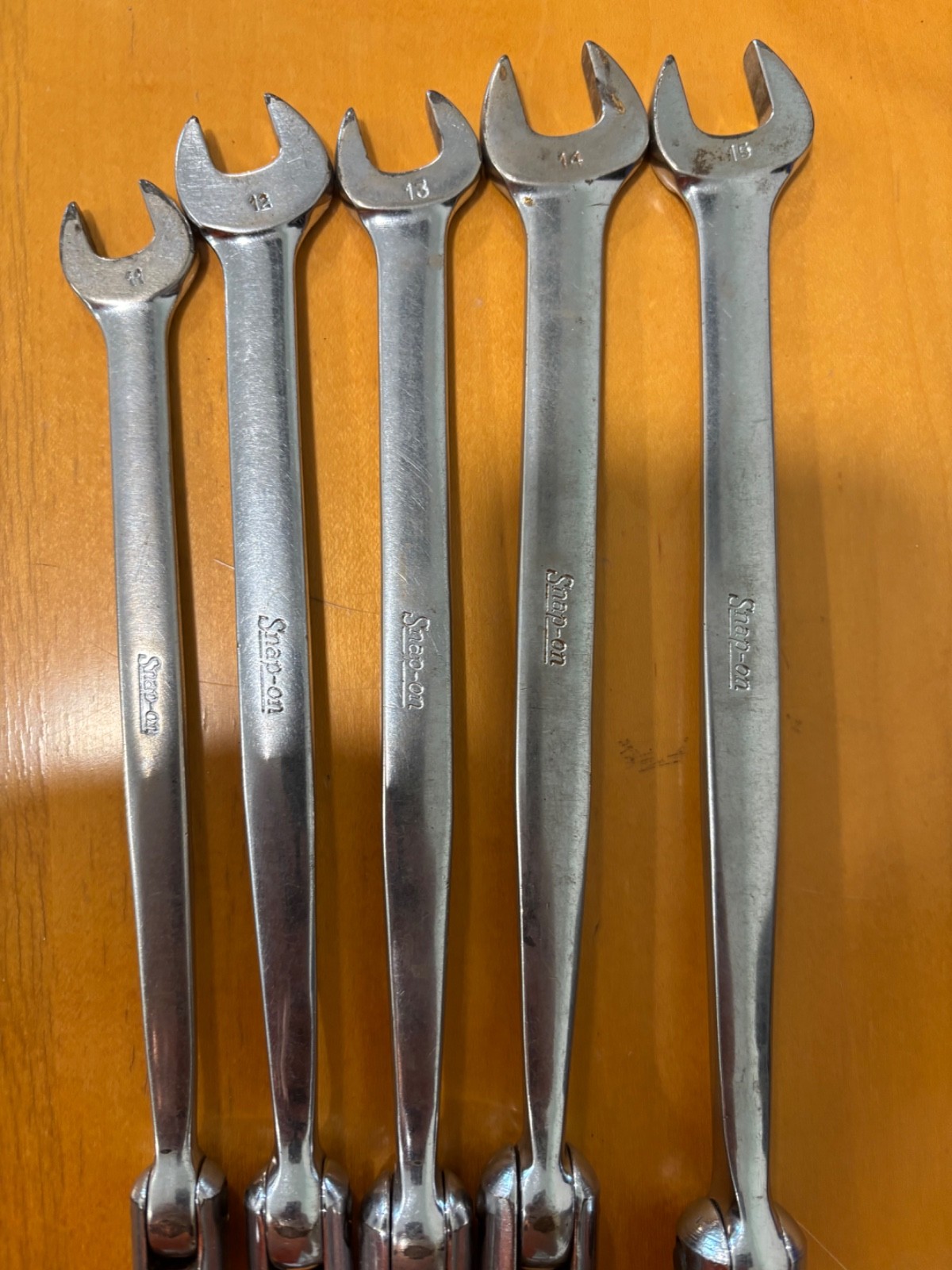 SNAP ON 11 12 13 14 15MM METRIC 12 PT SWIVEL FLEX HEAD OPEN END WRENCH
