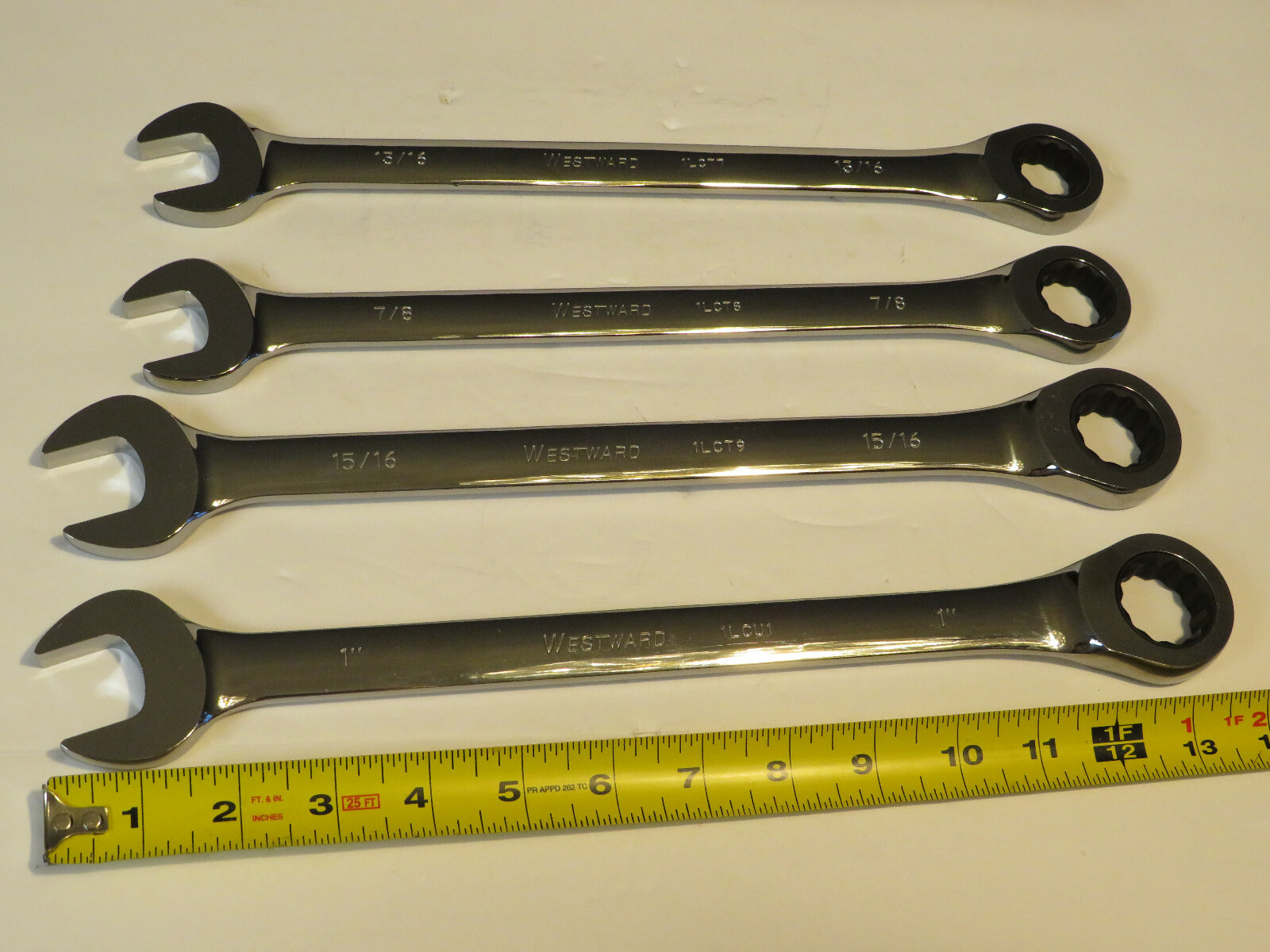 WESTWARD SAE EXTRA LONG RATCHETING WRENCH SET SIZES: 13/16″, 7/8″, 15/16″ 1″