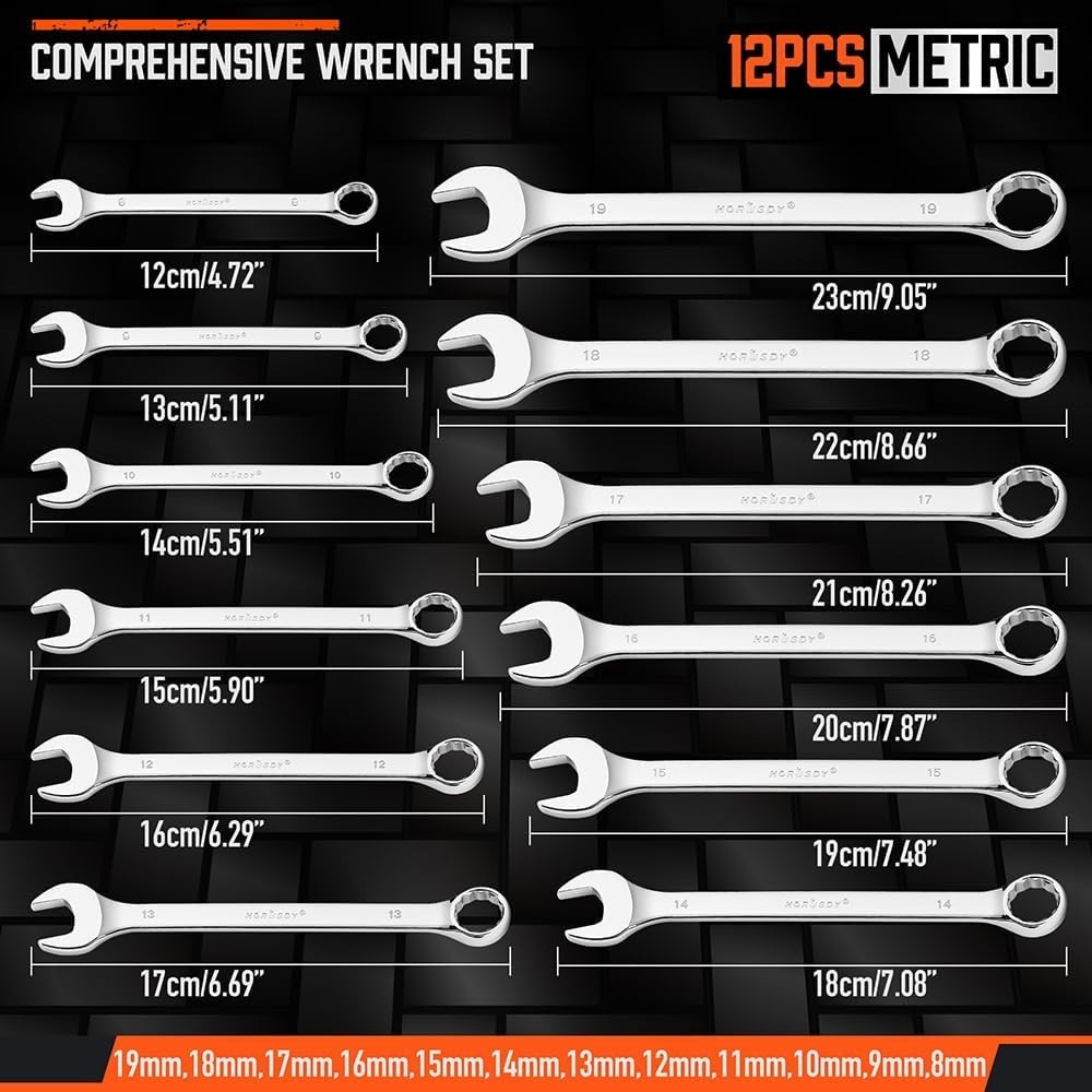 HORUSDY 12-Piece Metric Wrench Set | Combination Wrench Set with Organizer