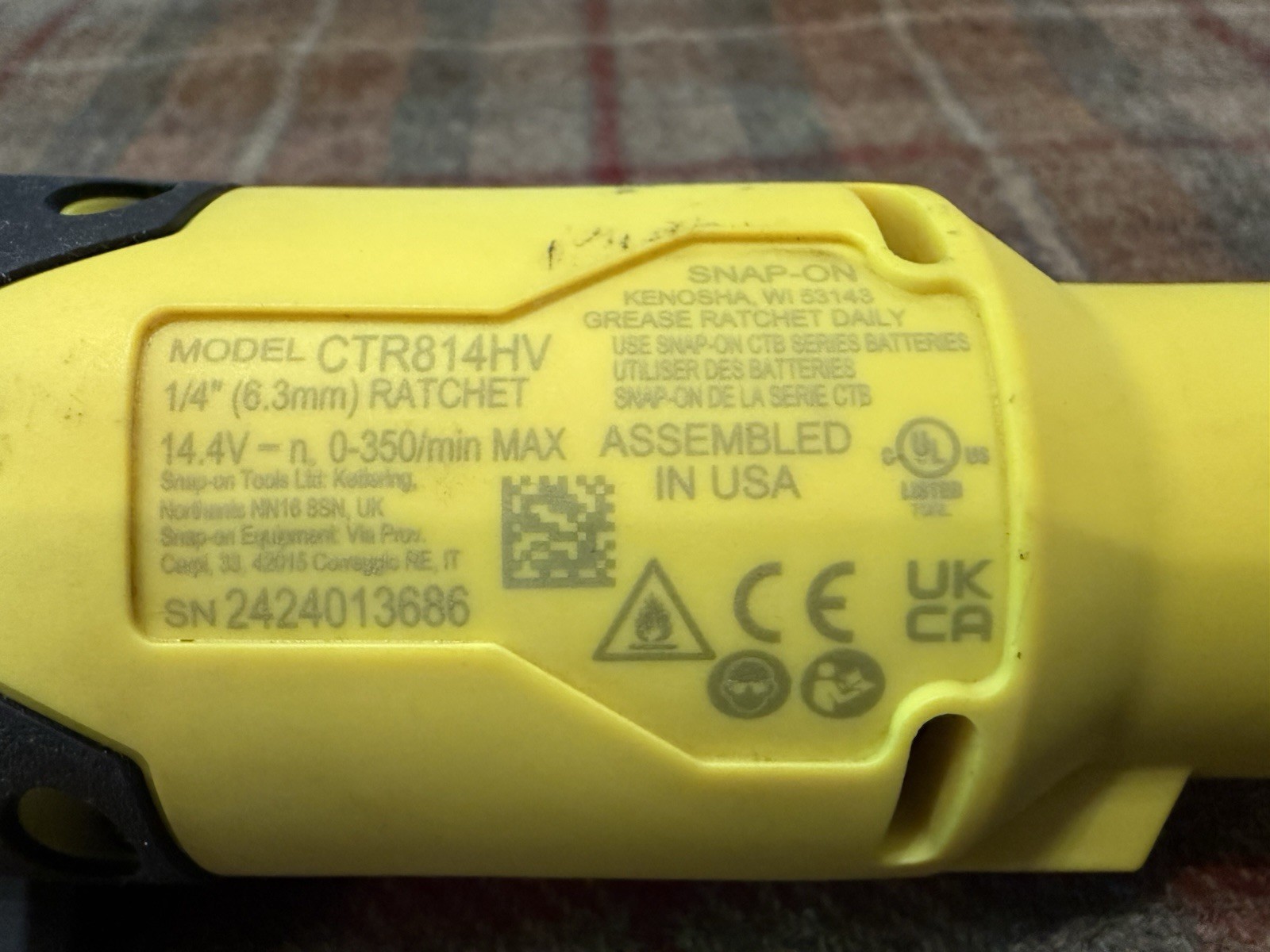 Snap-On CTR814HV Electric Ratchet 1/4″ Hi Viz Yellow (*TOOL ONLY*)