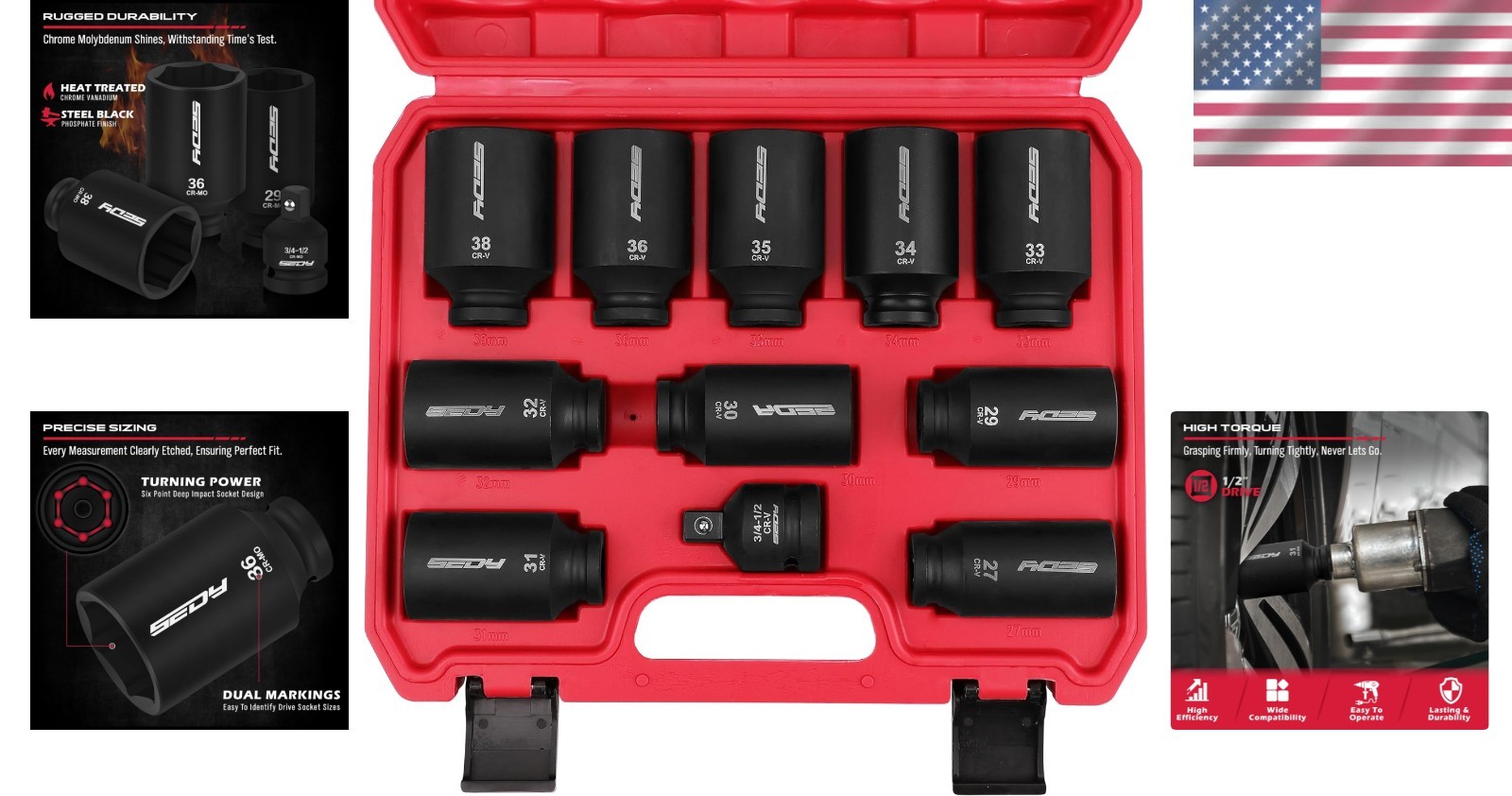 Portable 1/2 Drive Deep Impact Socket Set – 11 Pieces for Truck and Bearing Use