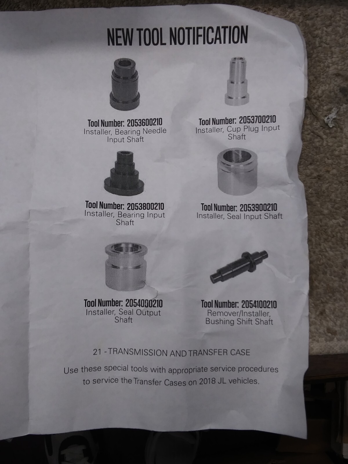 Mopar Essential Tools 2018 JL Transfer Case Service Tools Miller