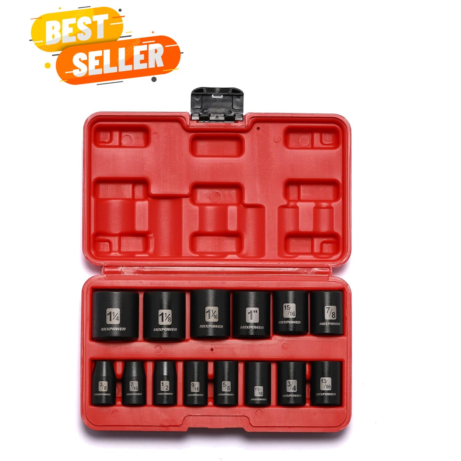 14 Pieces 1/2-Inch Drive Shallow Impact Socket Set, 3/8-Inch to 1-1/4 Inch, C…