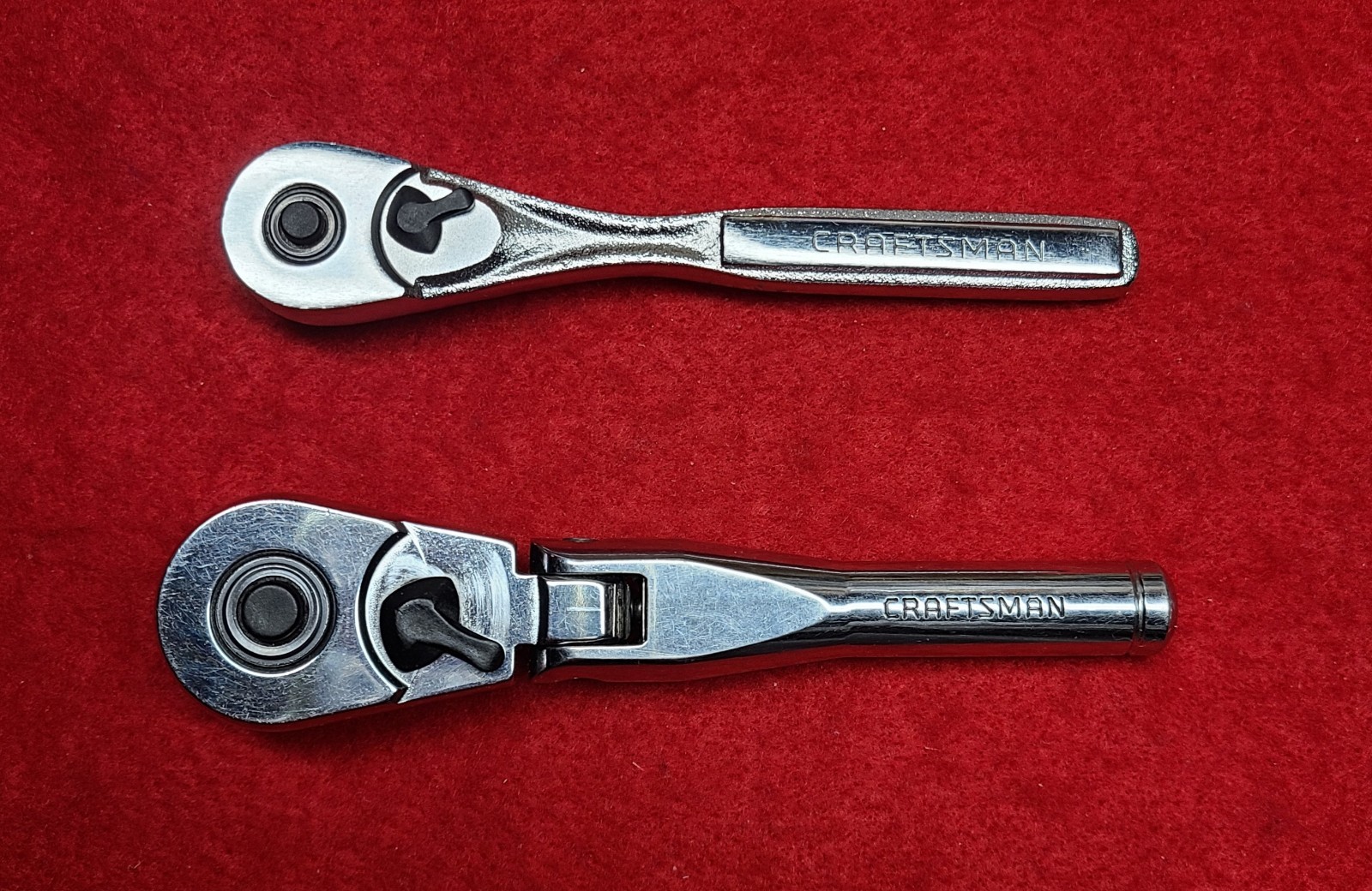 Lot-of-2 Craftsman USA Ratchets: 3/8″ Flex-Head Stubby VP44834 and 1/4″ VP44807