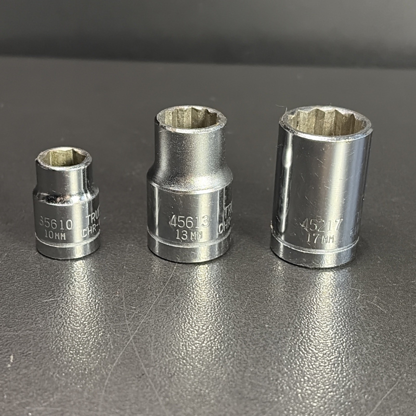 TrueCraft 10, 13 & 17 mm Sockets 6 Point 3/8” 12pt 1/2” Drive USA True Craft