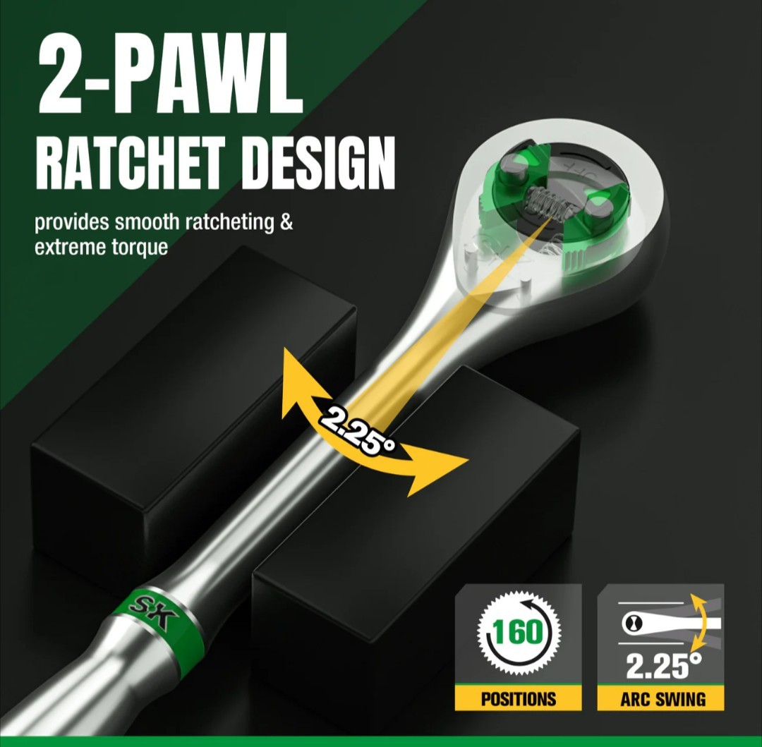 SK 1/4″ Dr Ratchet 160 Pos New LIFETIME WARRANTY Chrome Dual Pawls 2.25 Degree