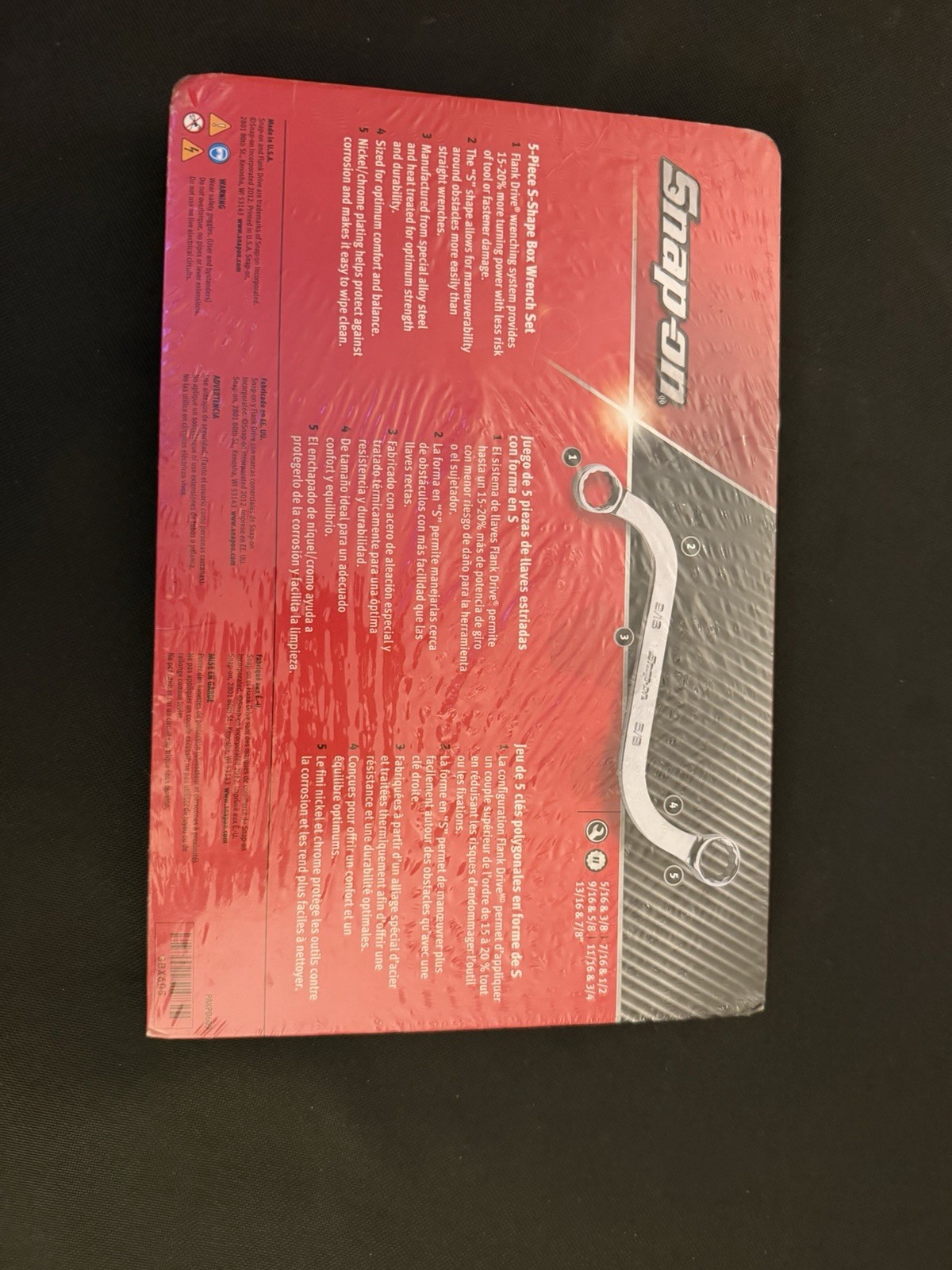 New Snap on 5 Pc 12-Point SAE S-Shaped Box Wrench Set 5/16-7/8″ – SBX605