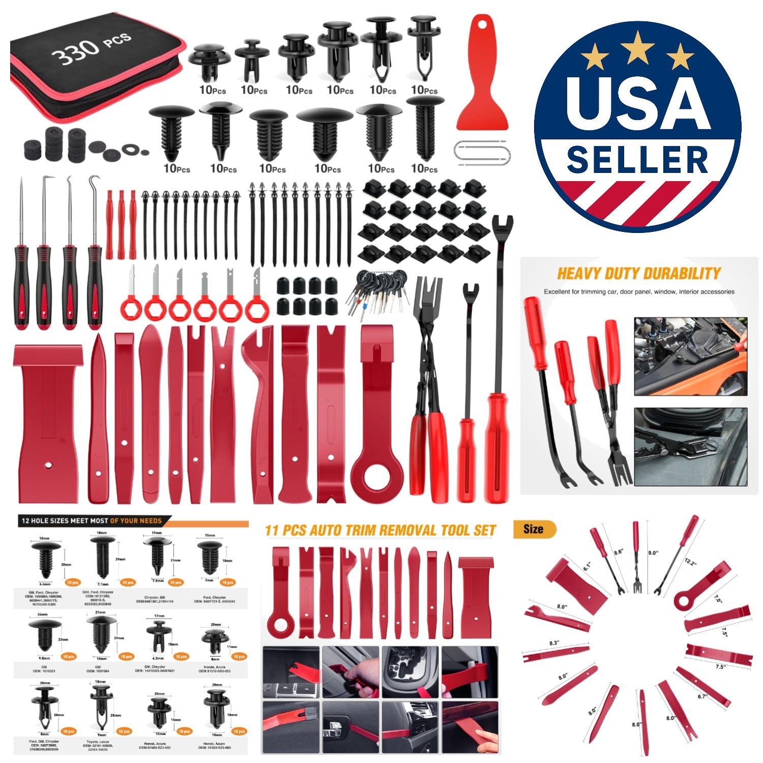 Impact-Resistant 330-Piece Trim Removal Tool Kit with Storage Pouch – Red Design