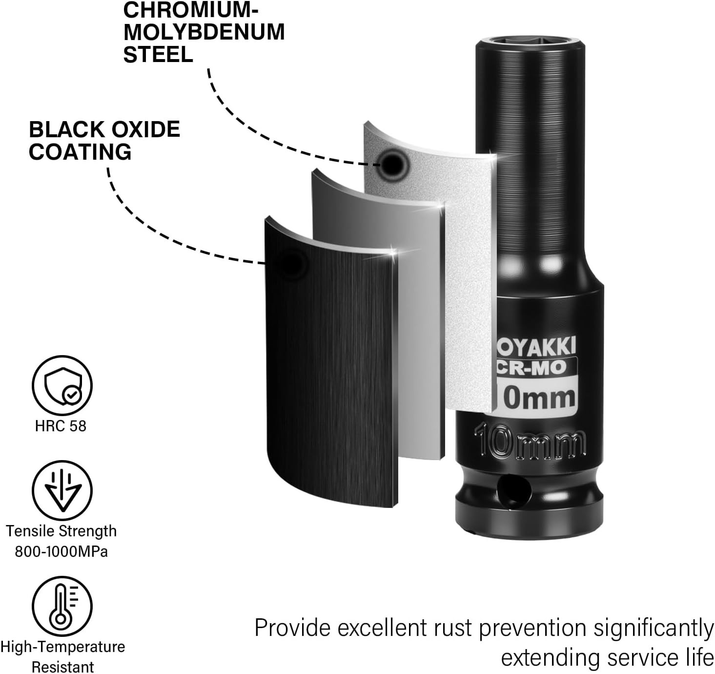 10mm Metric 6 PT Impact Socket for 1/2″ Drive – Laser-Etched for Precision
