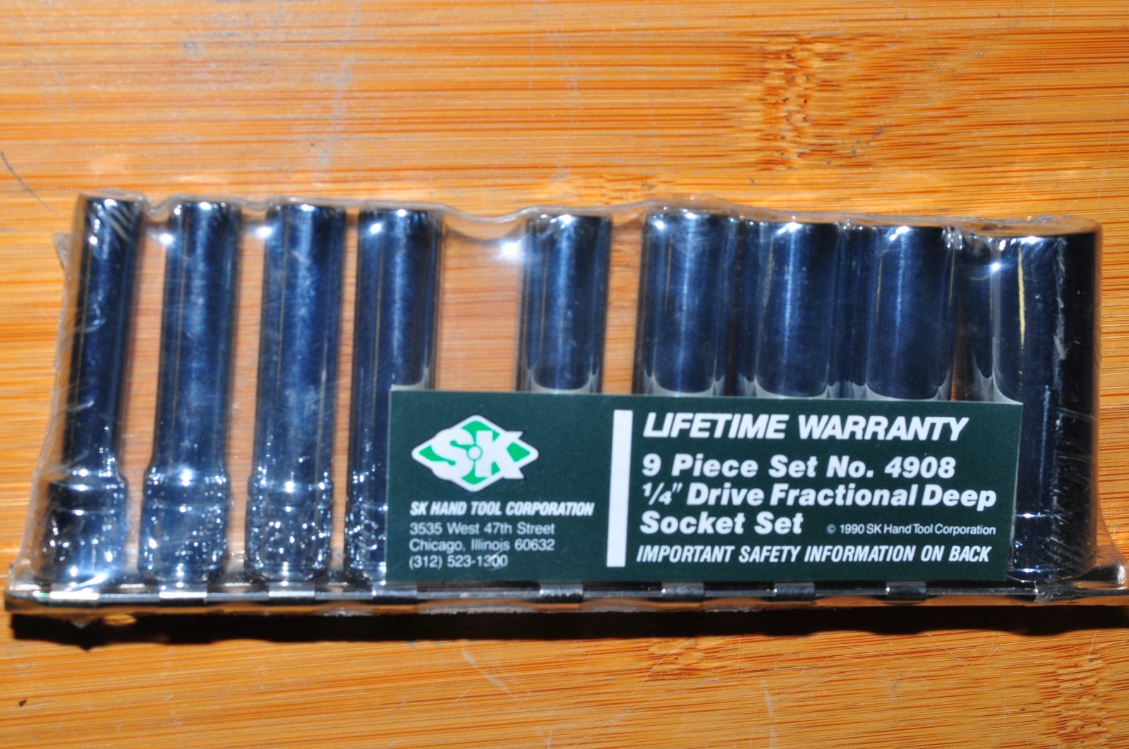 SK 4908 9 Pcs 1/4″ Dr 6 Pts Deep Sae Fractional Socket Set 7/32″–9/16″1990 Year