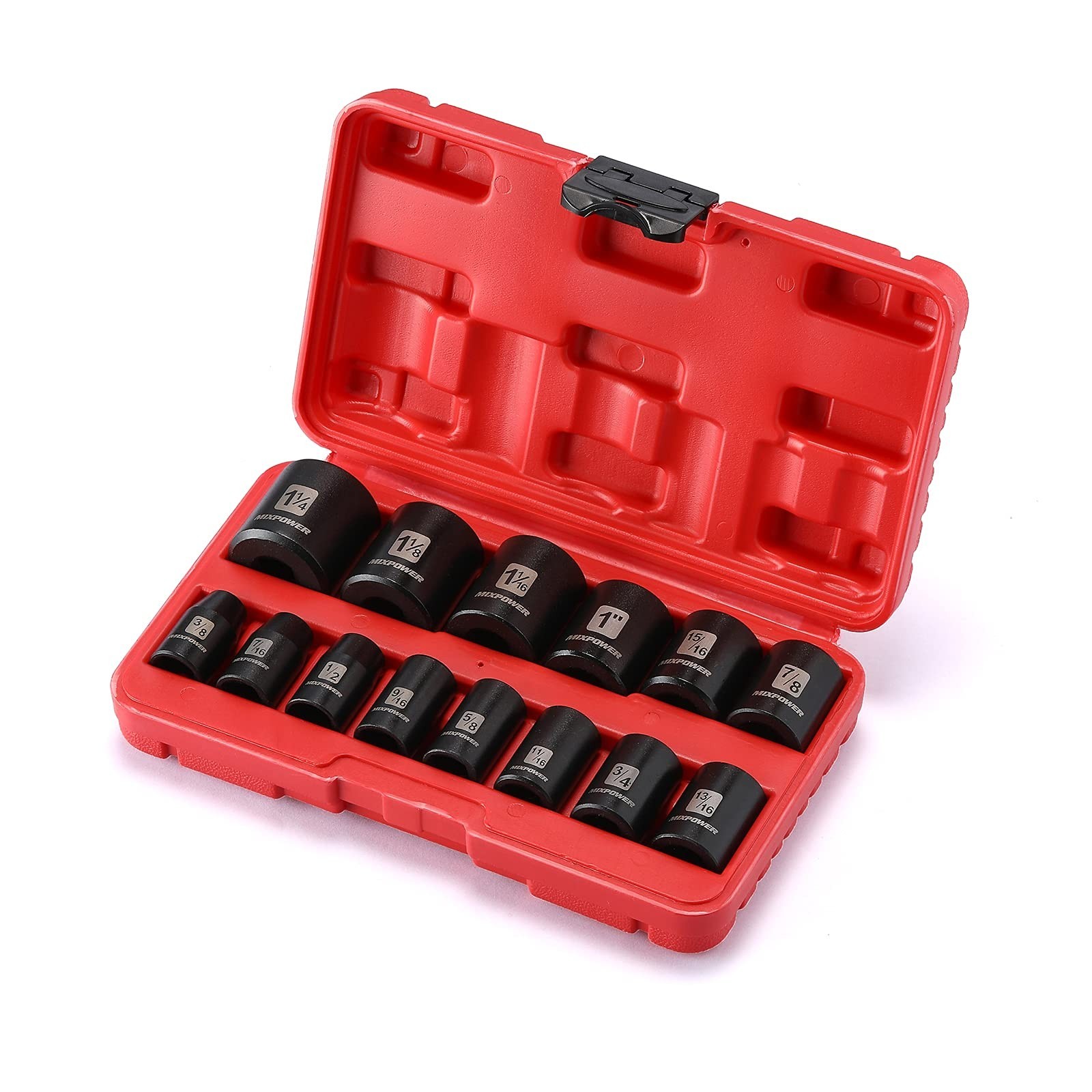 14-Piece 1/2″ Drive Shallow Impact Socket Set, SAE 6-Point, CR-V, 3/8″ to 1-1/4