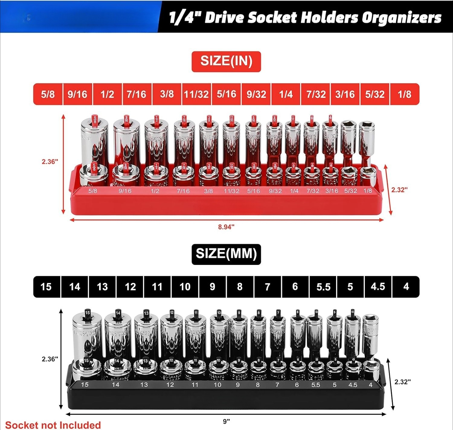1/4-Inch Drive Socket Organizer Trays, 2-Piece SAE and Metric Socket Tray Set