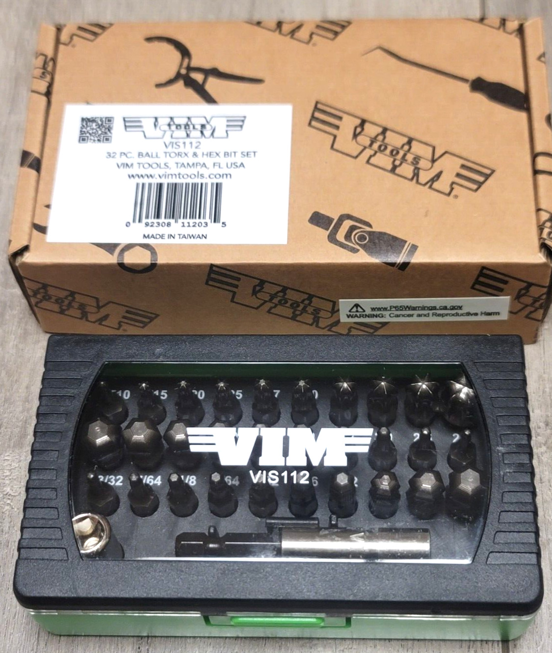 VIM PRO 32pc Ball Torx, SAE Hex & Metric Hex Bit Set w/ 1/4″ dr Adapters #VIS112