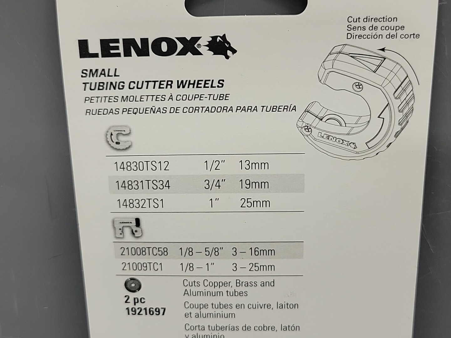 Lenox Small Cutter Wheel Copper Alum Brass 5/8 1921697 Miniature New 1 Pack of 2