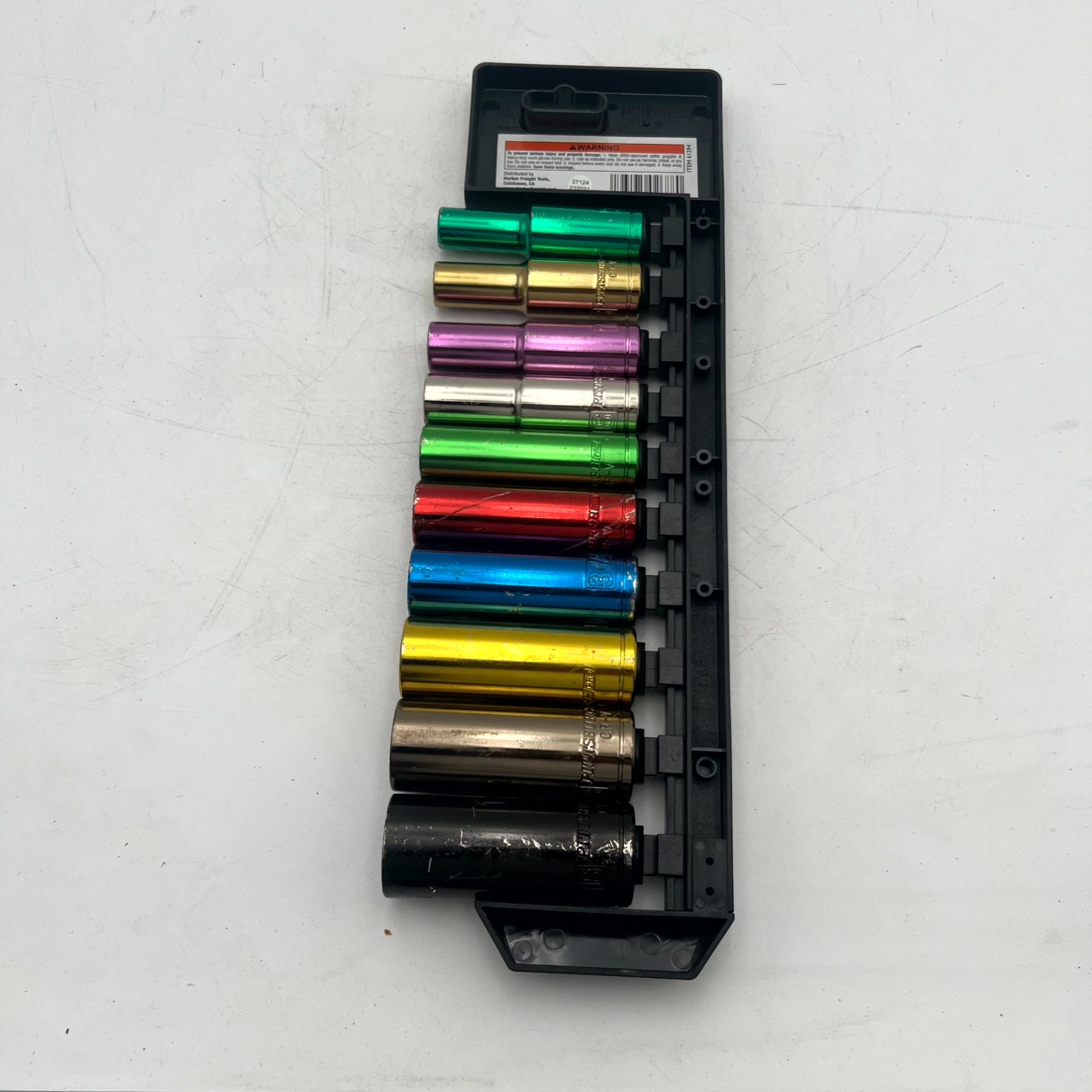 Pittsburgh Pro 1/2in Drive 10 Piece Deep Socket Set Color Coded SAE Tool Kit