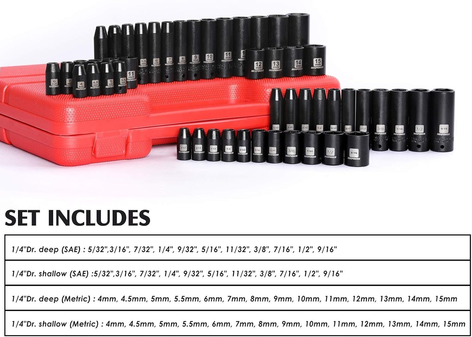 Heavy-Duty 50-Piece 1/4″ Dr. Impact Socket Set – SAE/Metric for Versatile Use