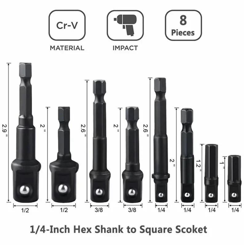 12pcs Impact Socket Adapter & Reducer Set Drill Extension Nut Driver Kit – NEW