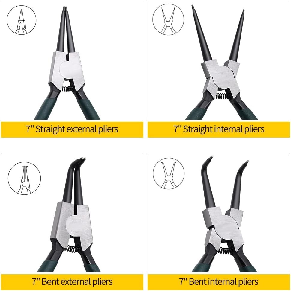 7″ Circlip Pliers Set – Ergonomic Heavy-Duty Snap Ring Pliers for Easy Operation