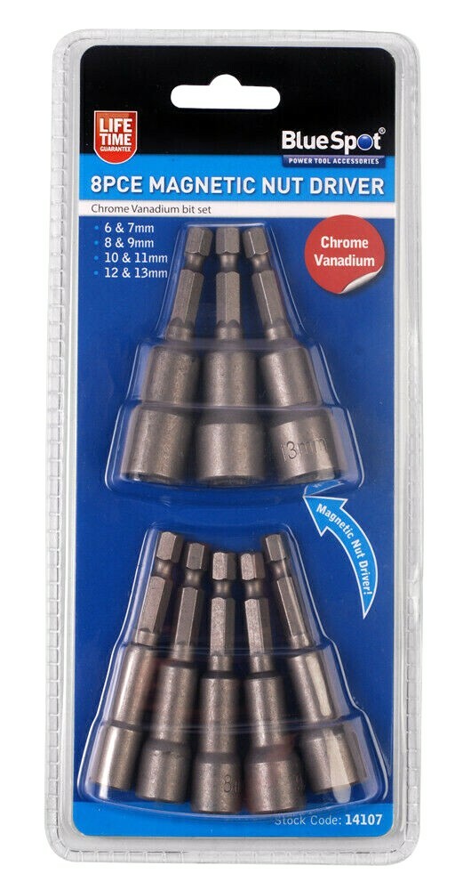HEX NUT DRIVERS 8pc 1/4″ Magnetic Socket 6 7 8 9 10 11 12 13mm Scaffolders Set