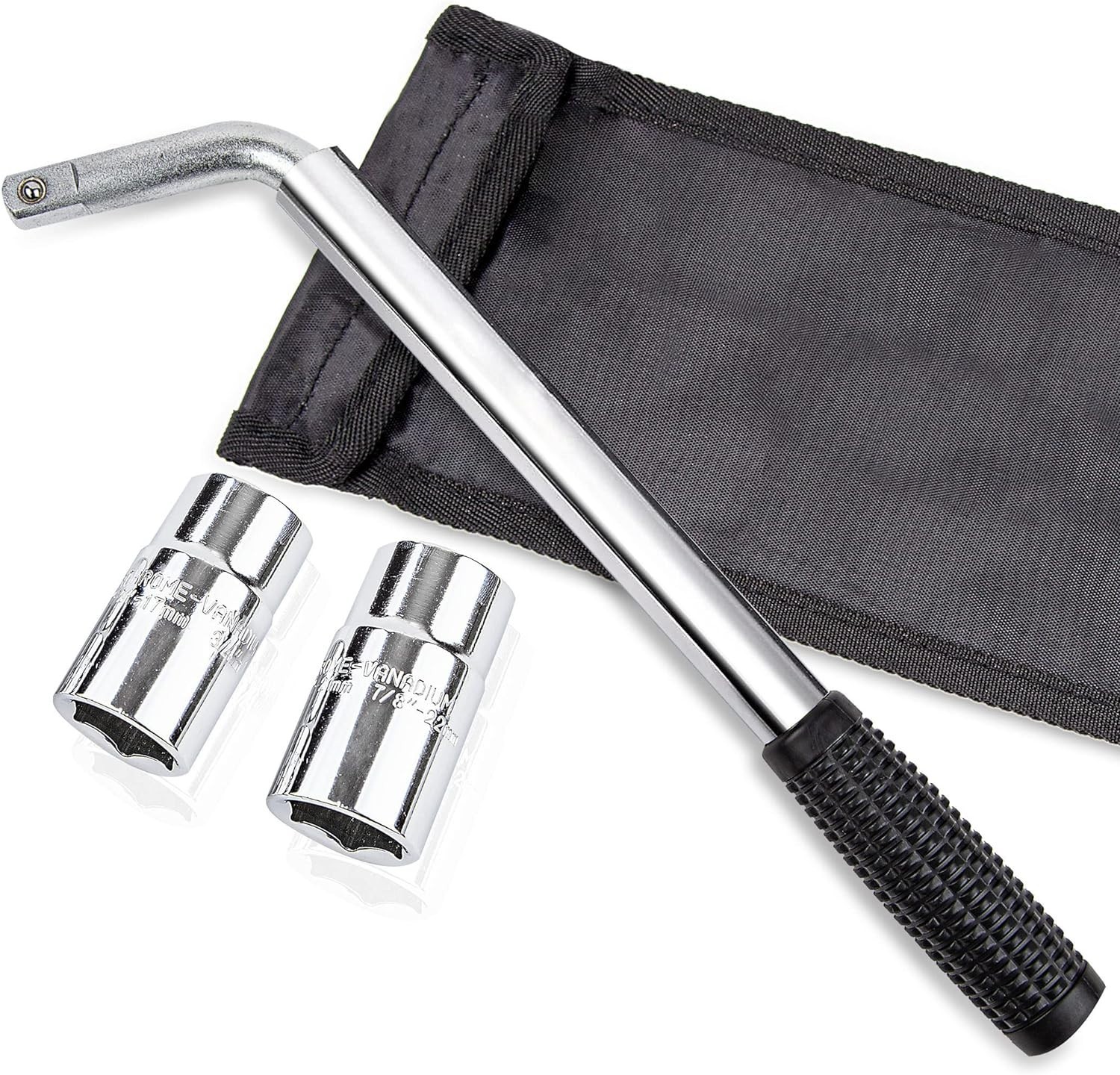 Telescoping Lug Wrench with 17/19 & 21/22mm CR-V Sockets – 21 Inch Extendable