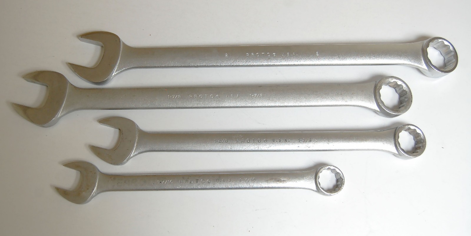 Four Proto Large Combination Wrenches 2″ 1-7/8″ 1-5/8″ 1-7/16″ Satin Finish USA