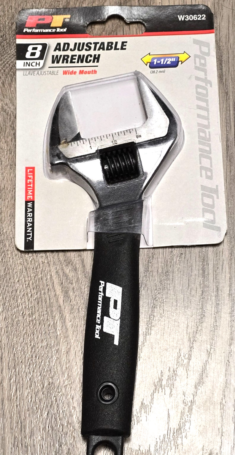Performance Tool W30622, 8″ Wide Mouth Adjustable Wrench w/ Soft Grip Handle