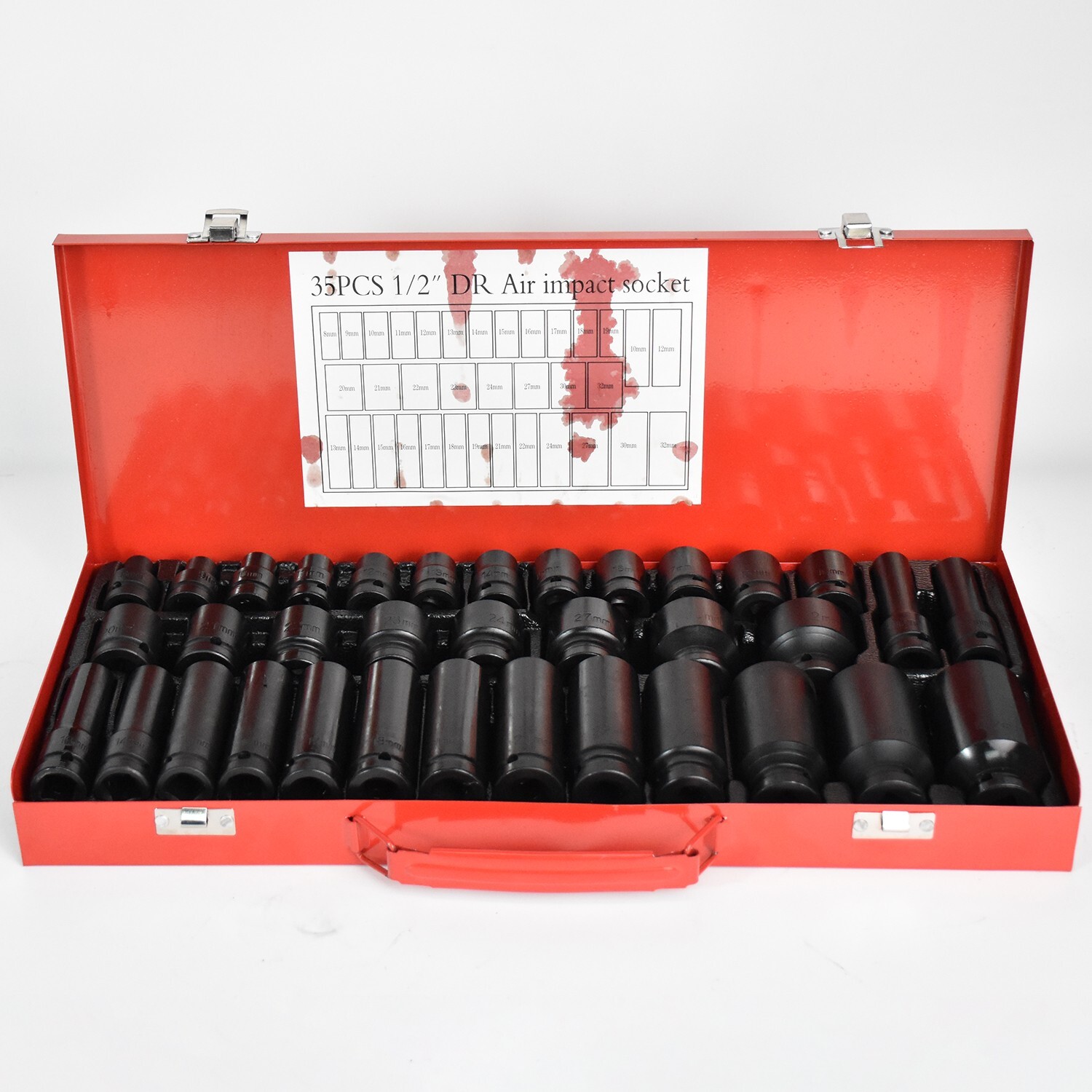 Impact Sockets Set 1/2 Inch Drive 35 PCS Metric 8mm-32mm Deep Length 6-Point Set