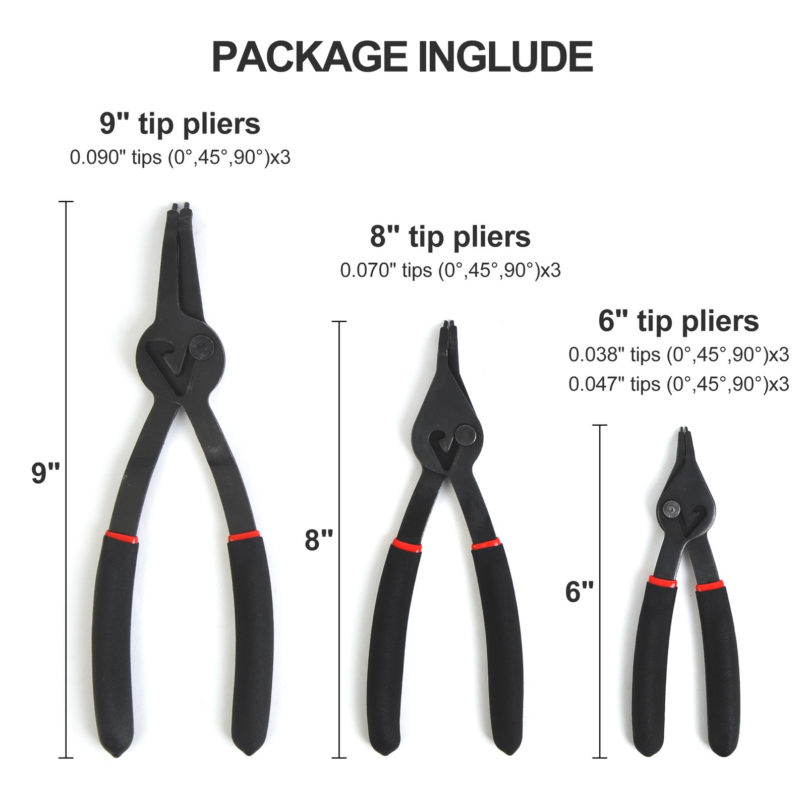 Snap Ring Pliers set Fixed Tip Multi Purpos Pliers 0.038in 0.047in 0.07in 0.09in