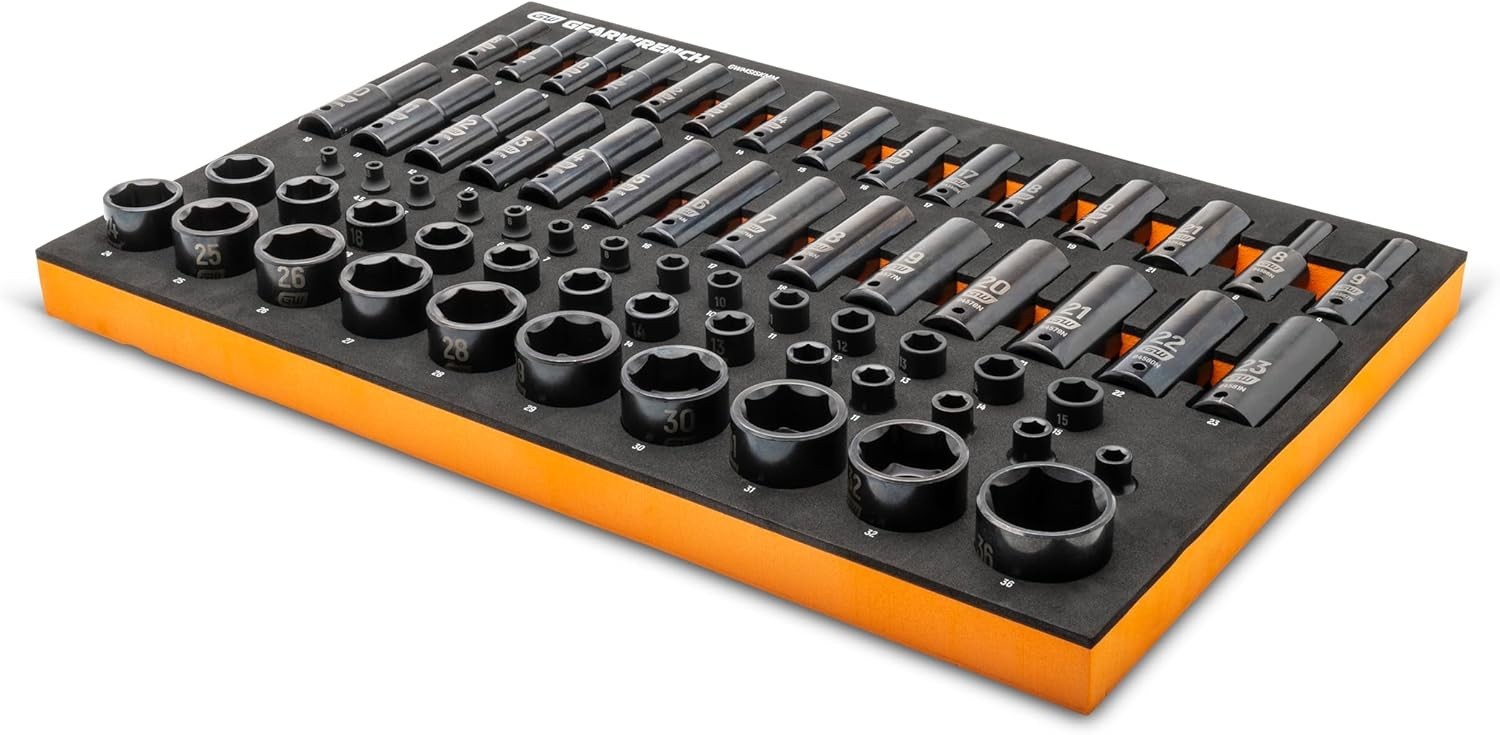 66 Piece 1/4”, 3/8”, 1/2” Drive 6 Point Metric Impact Socket Set in Foam Stor…
