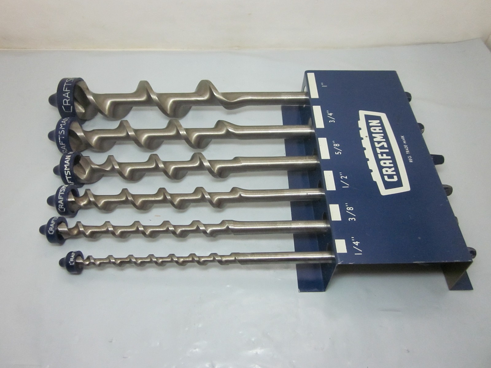 Vtg Craftsman Set Of 6 Auger Drill Bits W/Metal Wall Mount 1/4″ to 1″ USA