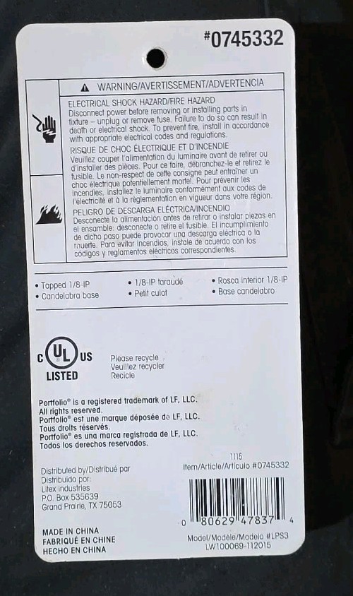 2 Ct Extended Keyless Socket Candelabra #0745332 Model LPS3 – BRAND NEW