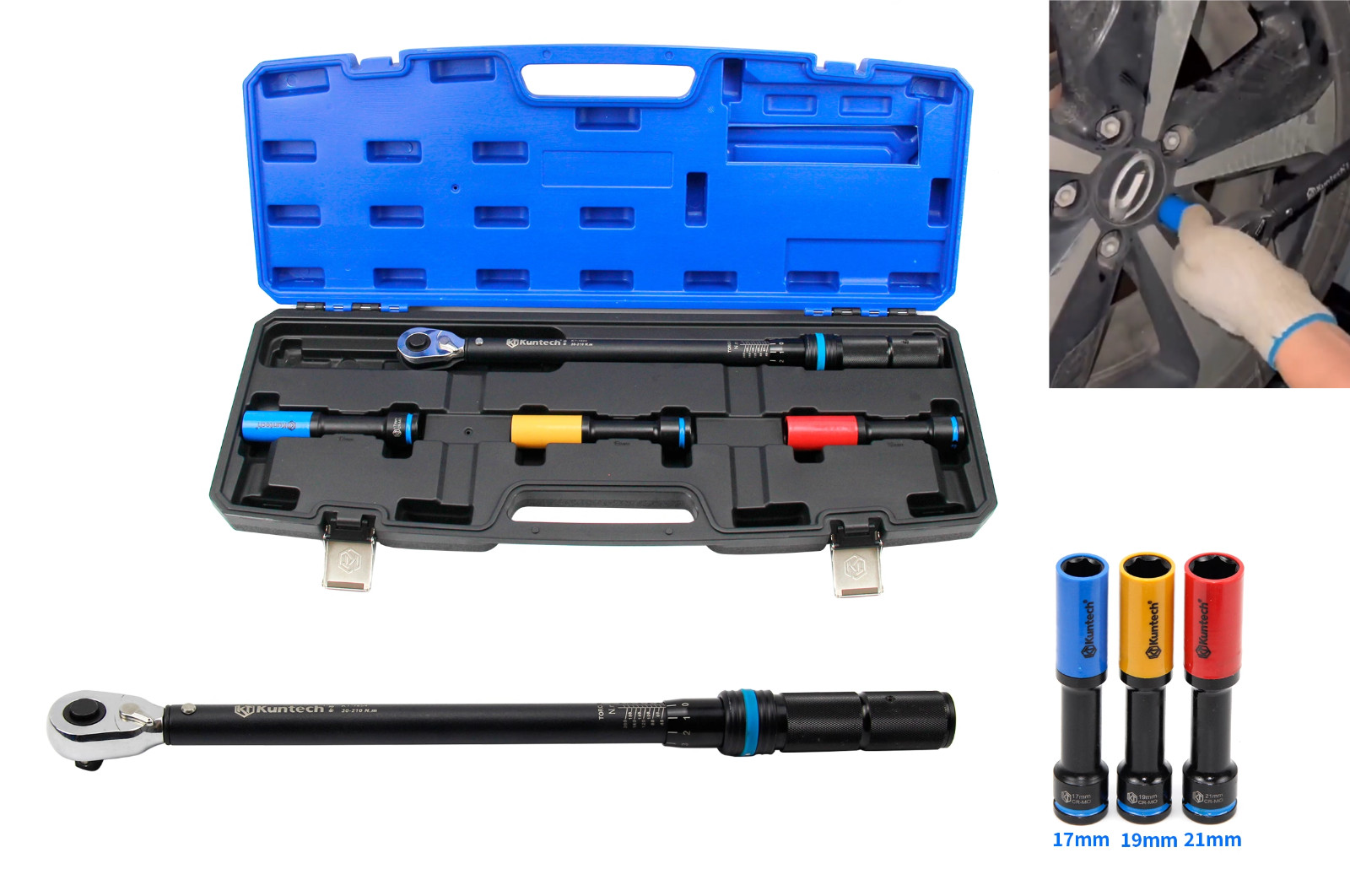 1/2-inch Drive Click Torque Wrench 30-210NM Tire Socket Dual Scale for BMW Benz