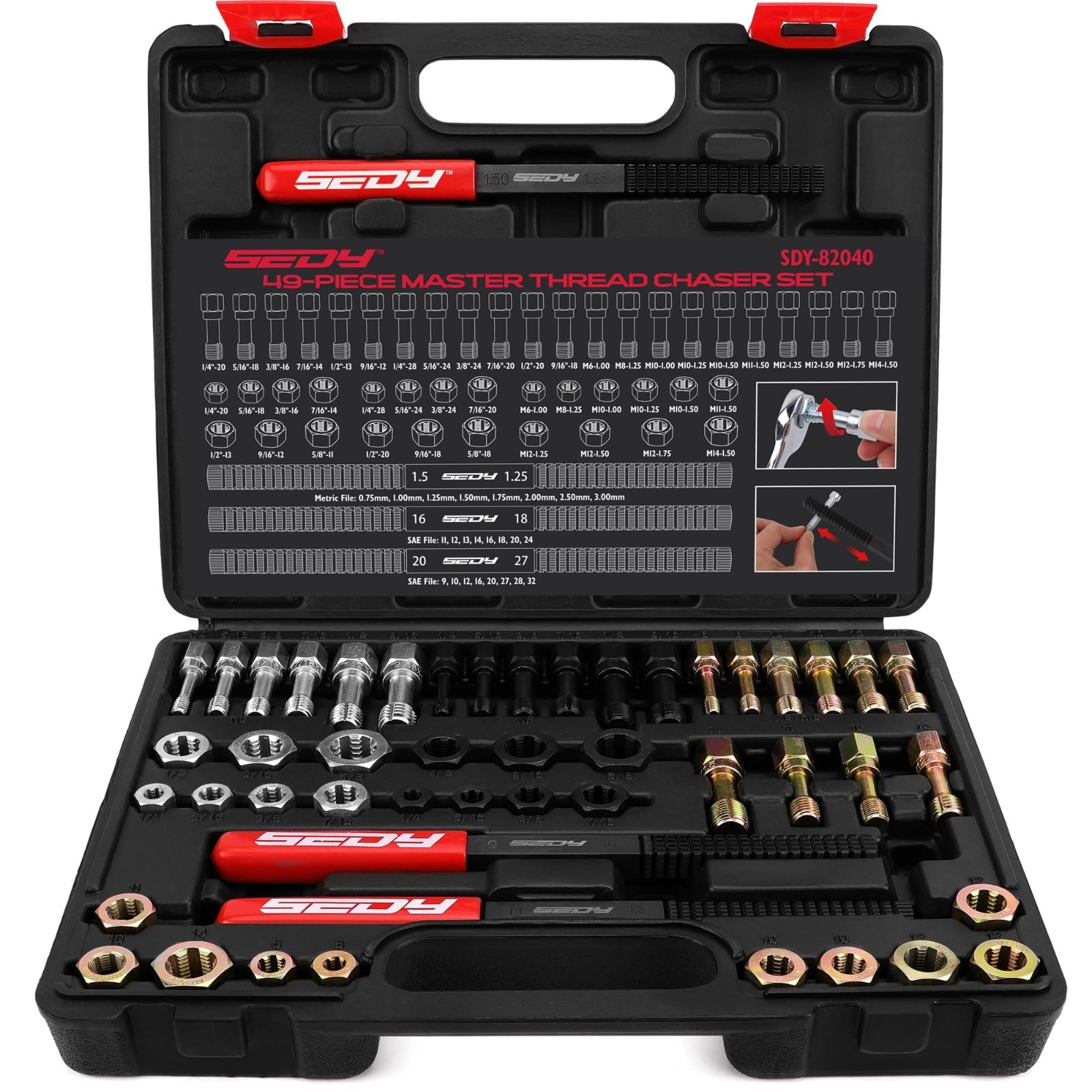 49PCS Thread Repair Tool Set – Metric & SAE Rethreading Kit, Bolt & Nut Restorer