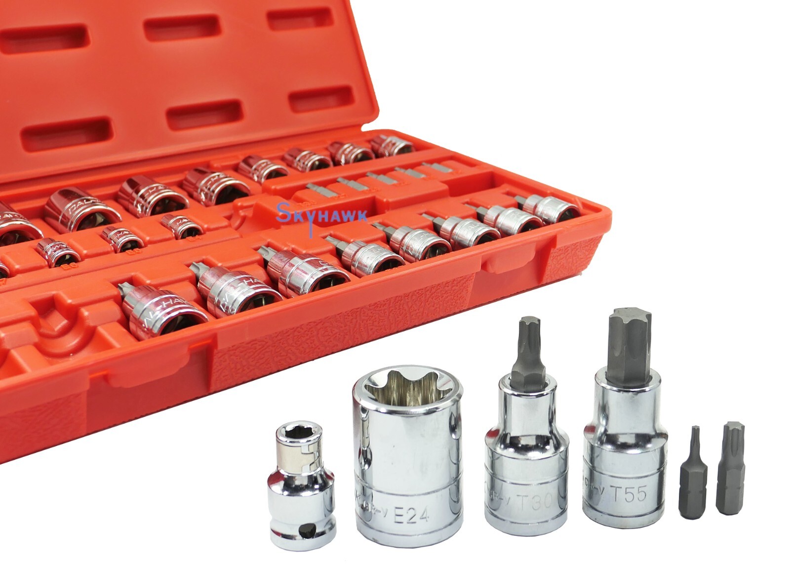 32pc 1/4″, 3/8″ & 1/2″ DR E-TORX STAR SOCKET SET & BIT MALE FEMALE E & T SOCKET