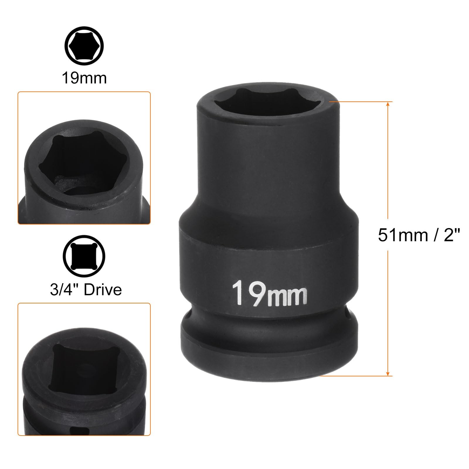 HARFINGTON 6-Point Impact Socket 3/4″ Drive 19mm Metric 40Cr Alloy Steel