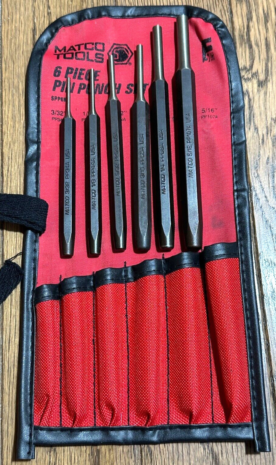 🇺🇸 NEW MATCO Tools USA Pin Punch Set Lot Straight Roll Red Storage Pouch 6pc