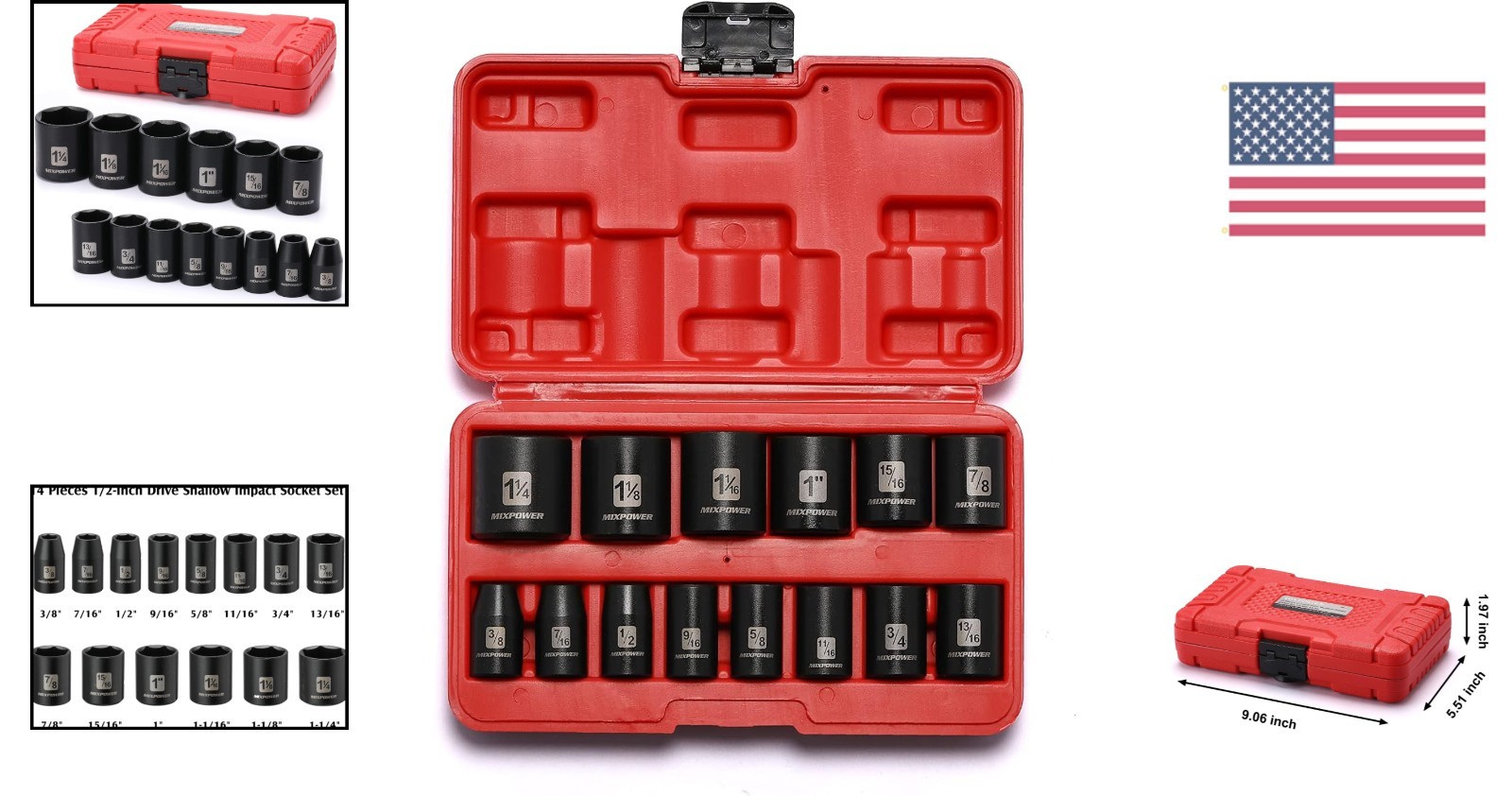 14-Piece Shallow Impact Socket Set with 1/2-Inch Drive & CR-V Finish