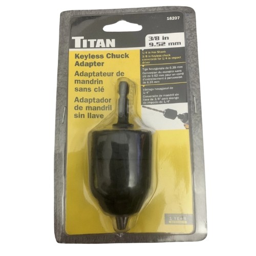 Titan 16207 Keyless Chuck Adapter, 3/8″ Chuck, 1/4″ Hex Shank, Impact Driver