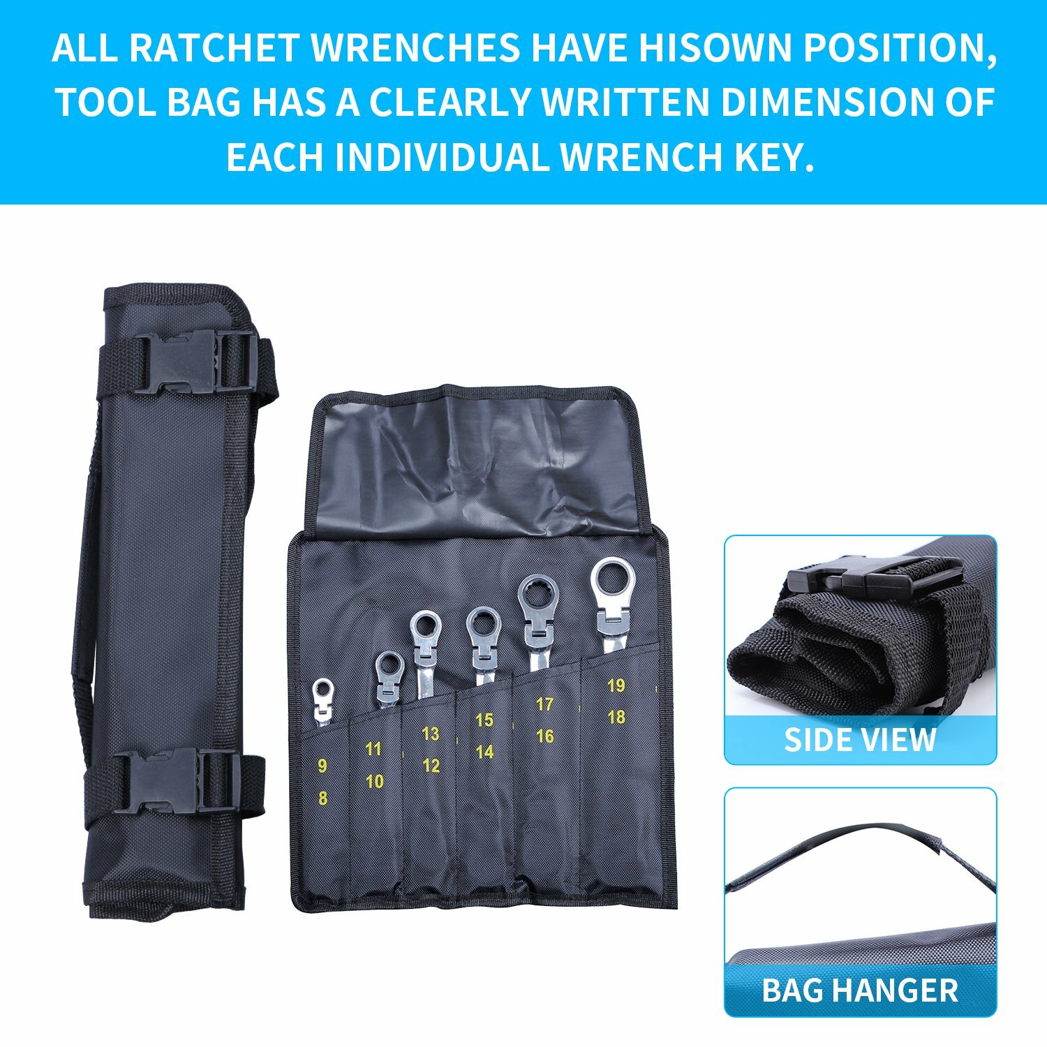 Double Box End Ratcheting Wrench Flex-Head Extra Long 6PCS Spanner Set Metric US