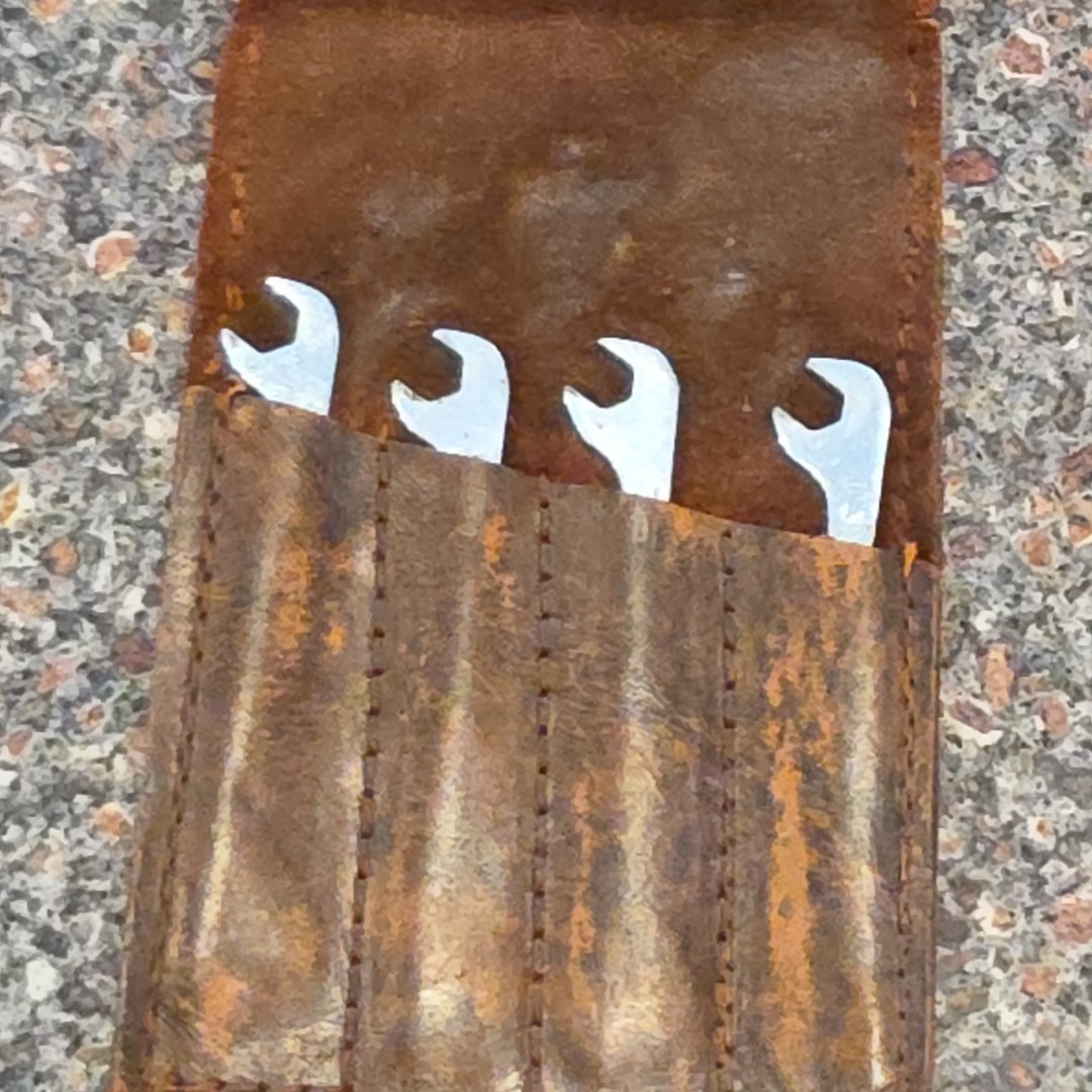 Vtg Cornwell Tools USA 10pc SAE Angle Open-End Wrench Set Pre-War Leather Pouch