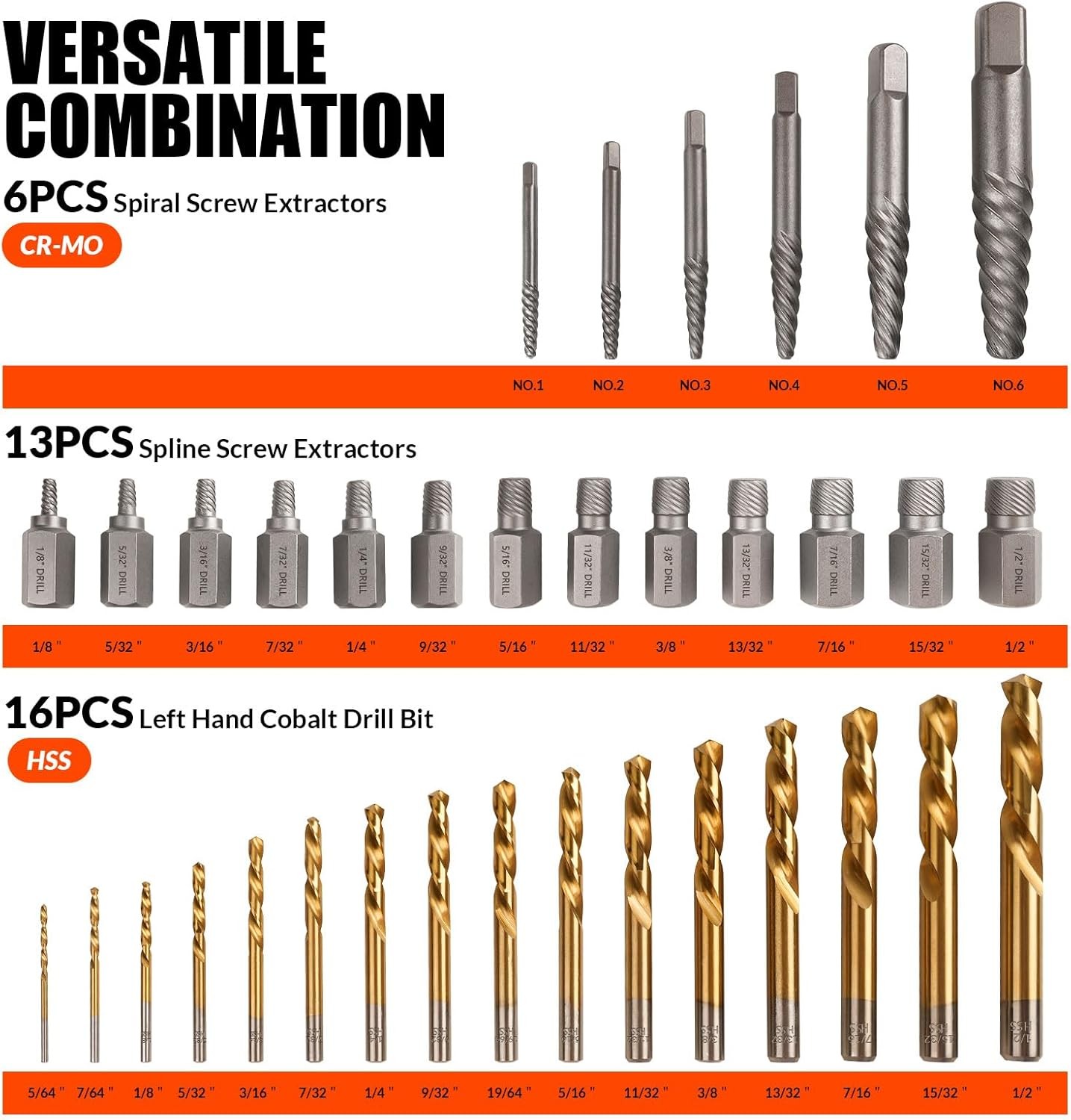 35 Pcs Screw Extractor and Left Hand Drill Bits Set, Easy Out 35 PCS, Black
