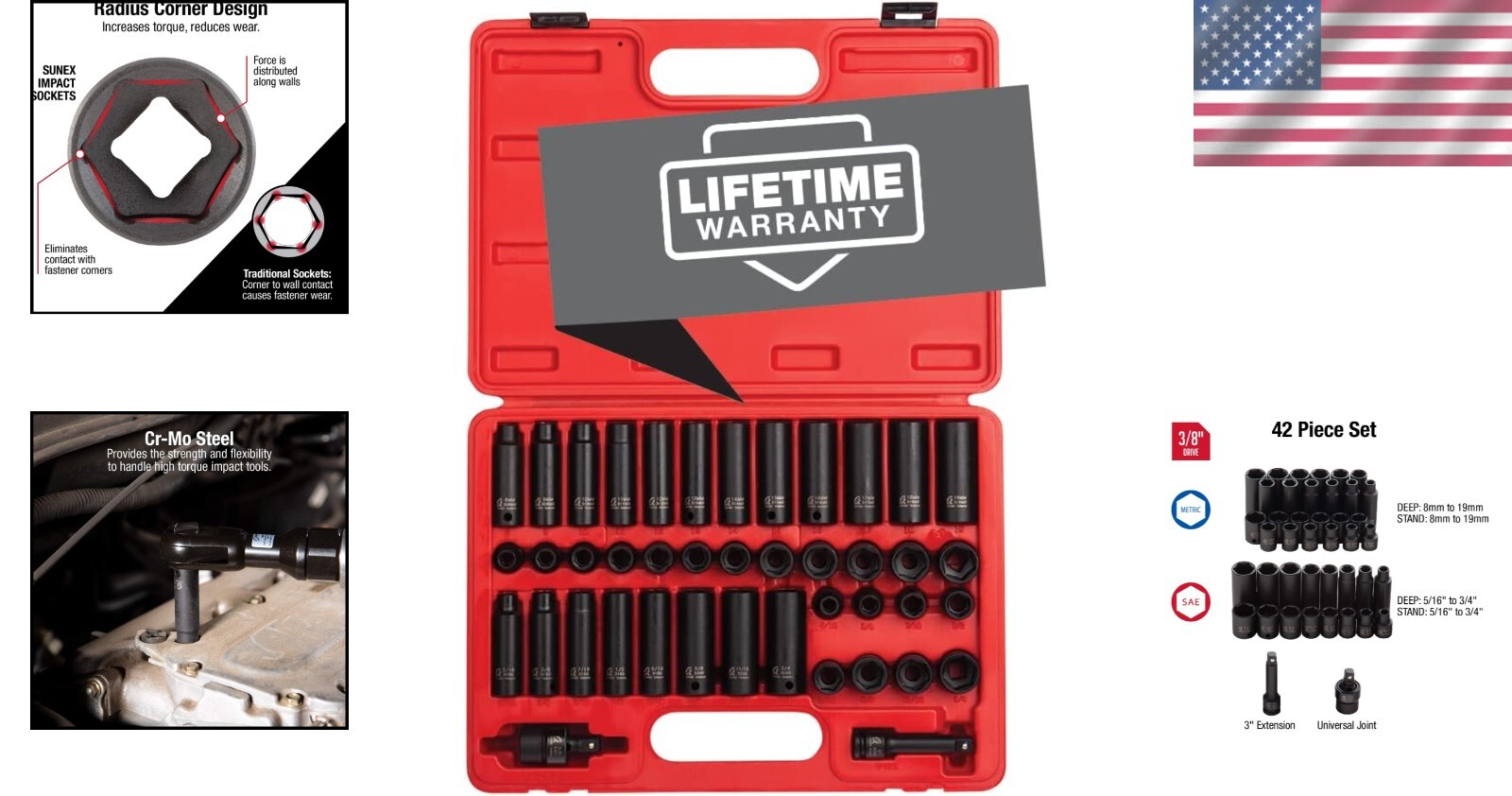 Comprehensive 3/8 Drive Impact Socket Set – 42 Pieces with CR-MO Steel Quality