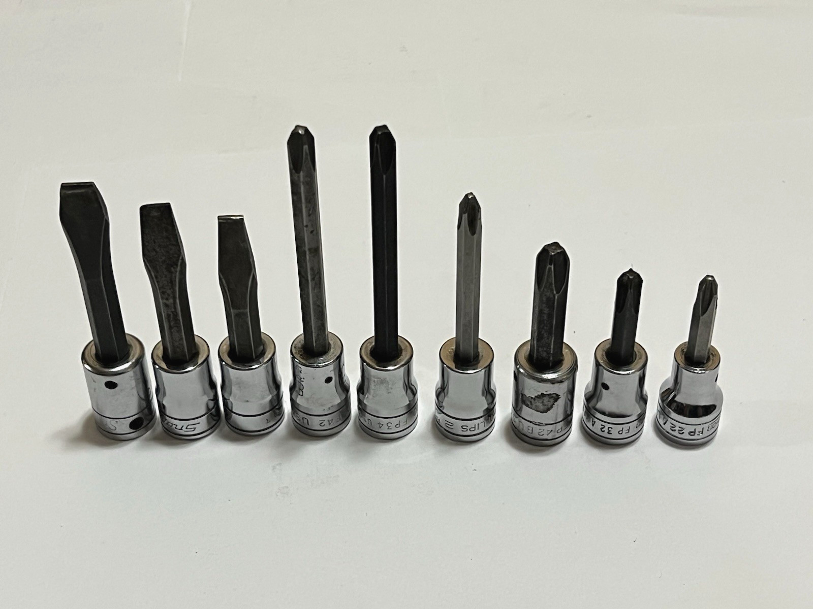 Snap On 3/8 Drive Drag Link Flat Tip and Phillips Socket Driver Set 9 pc USA