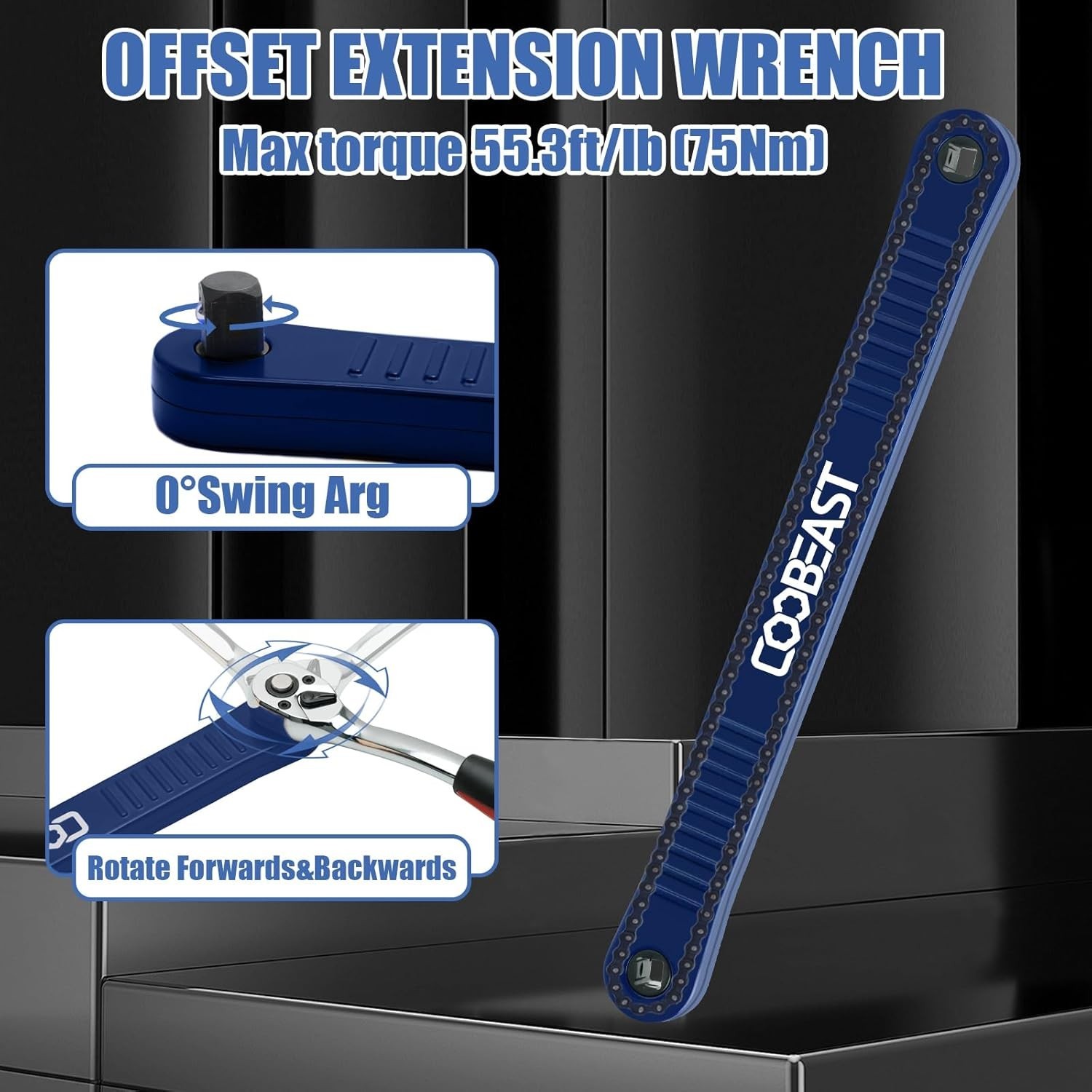 Offset Extension Wrench Impact Ready Socket Wrench Extender Tool with versatile