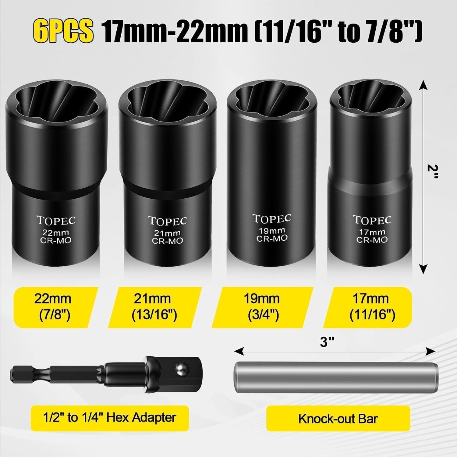 6PCS Lug Nut Removal Tool, 1/2-Inch Drive Wheel Lock Removal Kit, 17,19,21,22…