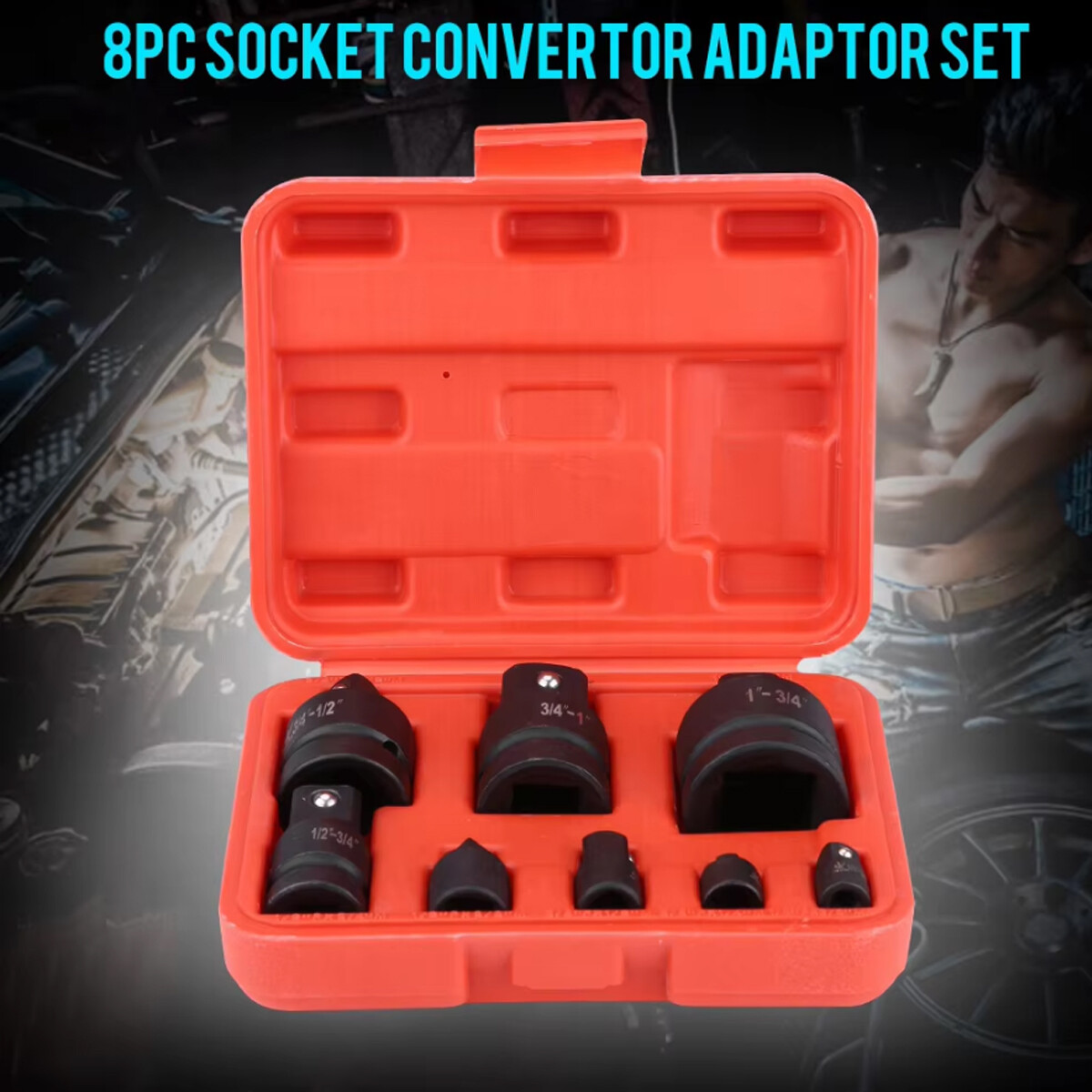 8Pcs Impact Socket Reducer Adapter Set Convertor Adaptors 1/4″ 3/8″ 1/2″ 3/4″ 1″