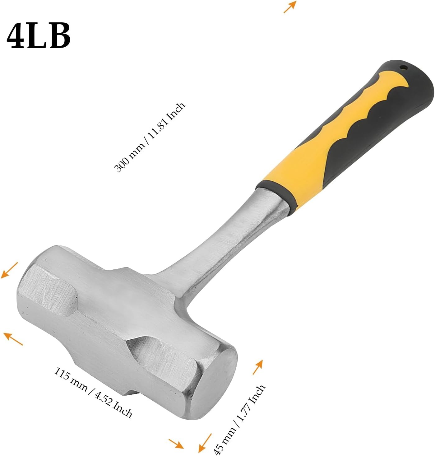 2 Pack 4lb Small Sledge Hammer, Club Hammer Medium, Silver, Black, Yellow