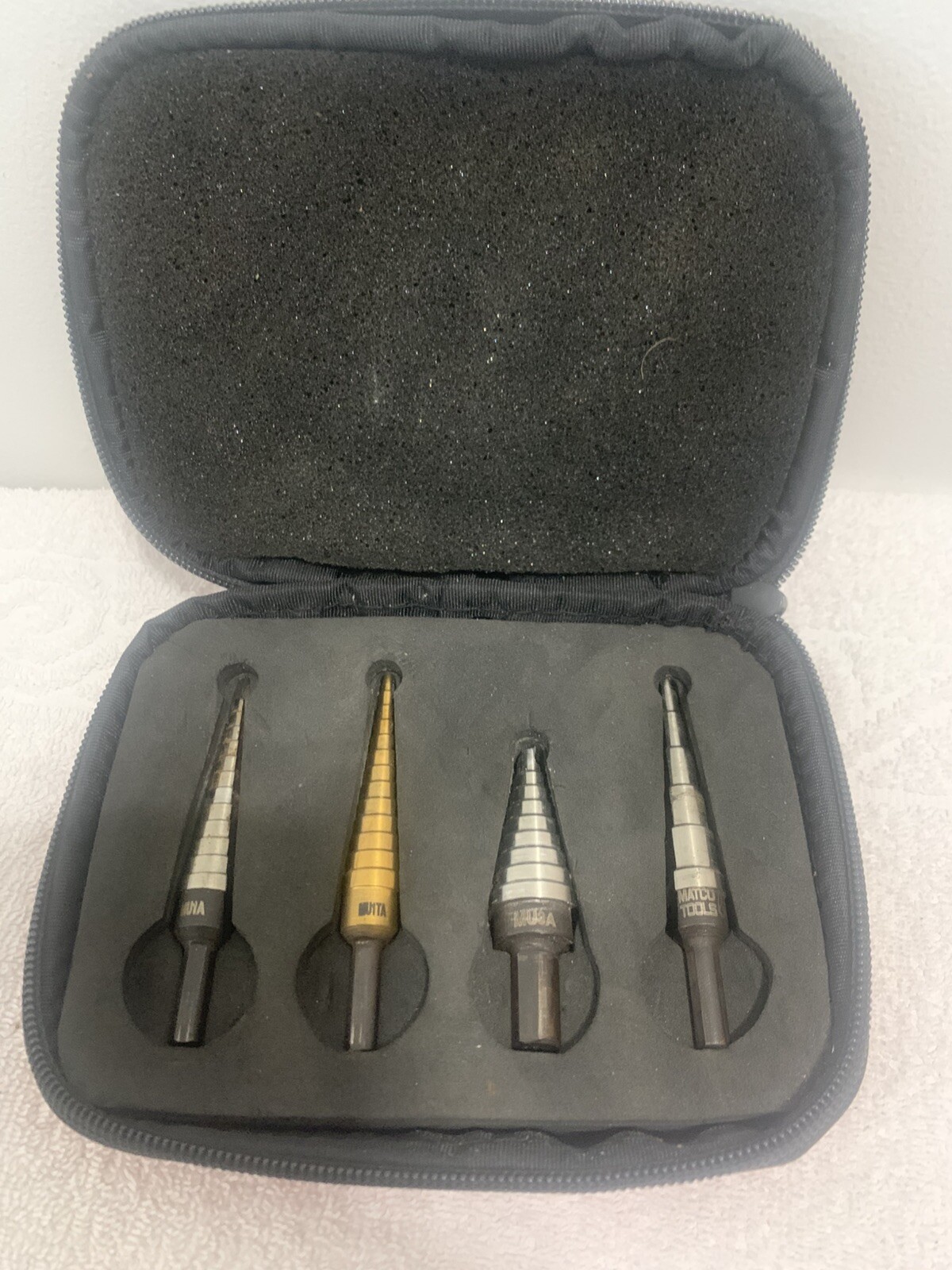 MATCO 4 PIECE SPIRAL FLUTE STEP DRILL SET Canvas Pouch Gently Used SAE See Photo