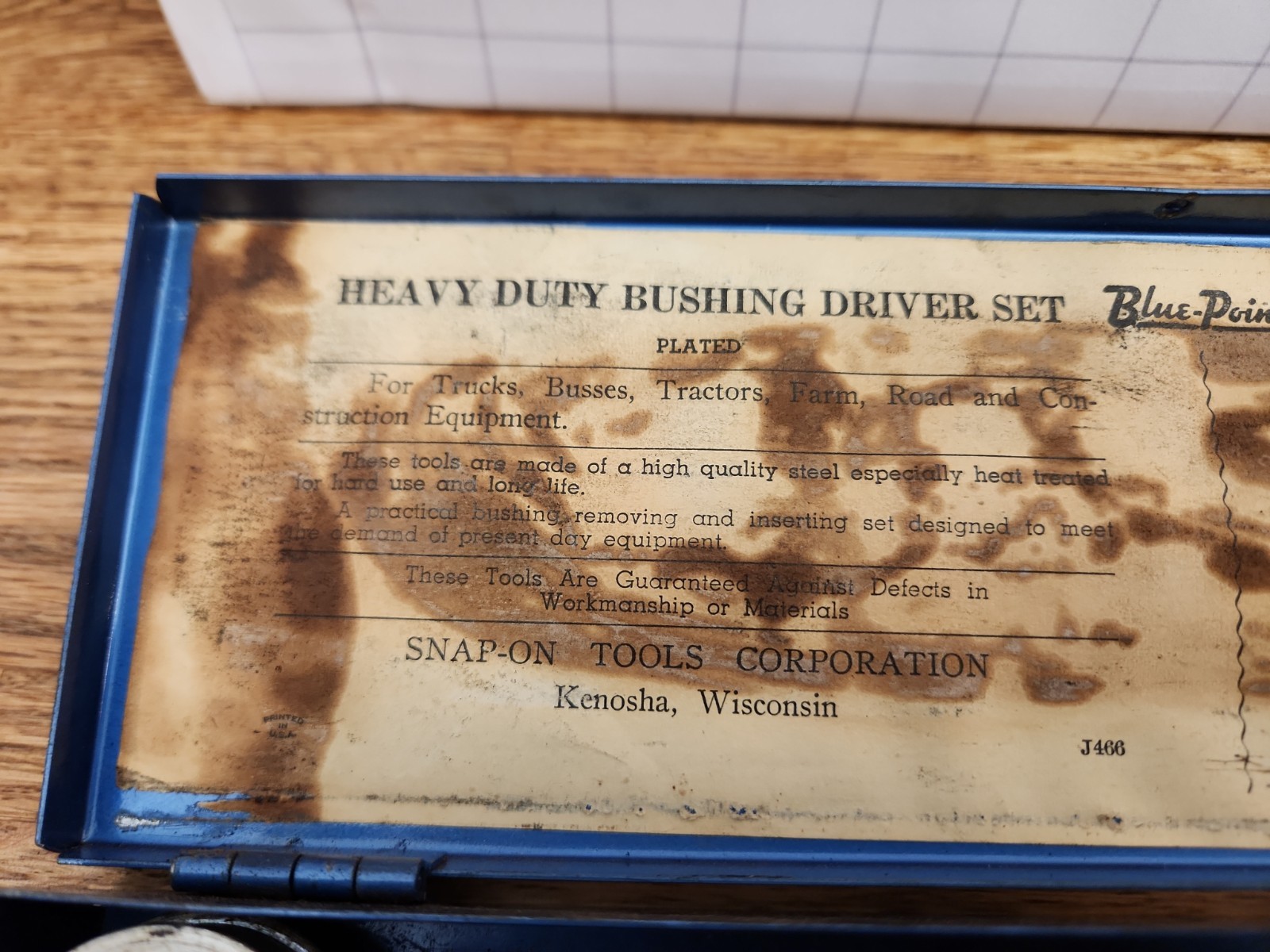 Snap On Blue-Point A-158 Heavy Duty Bushing Driver Set (1-5/16»-1-7/8») w Case