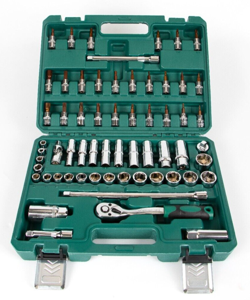 3/8» socket set 61 PCS , 6 Point CR-V Metric, Ratchet Bit Socket. Extensions